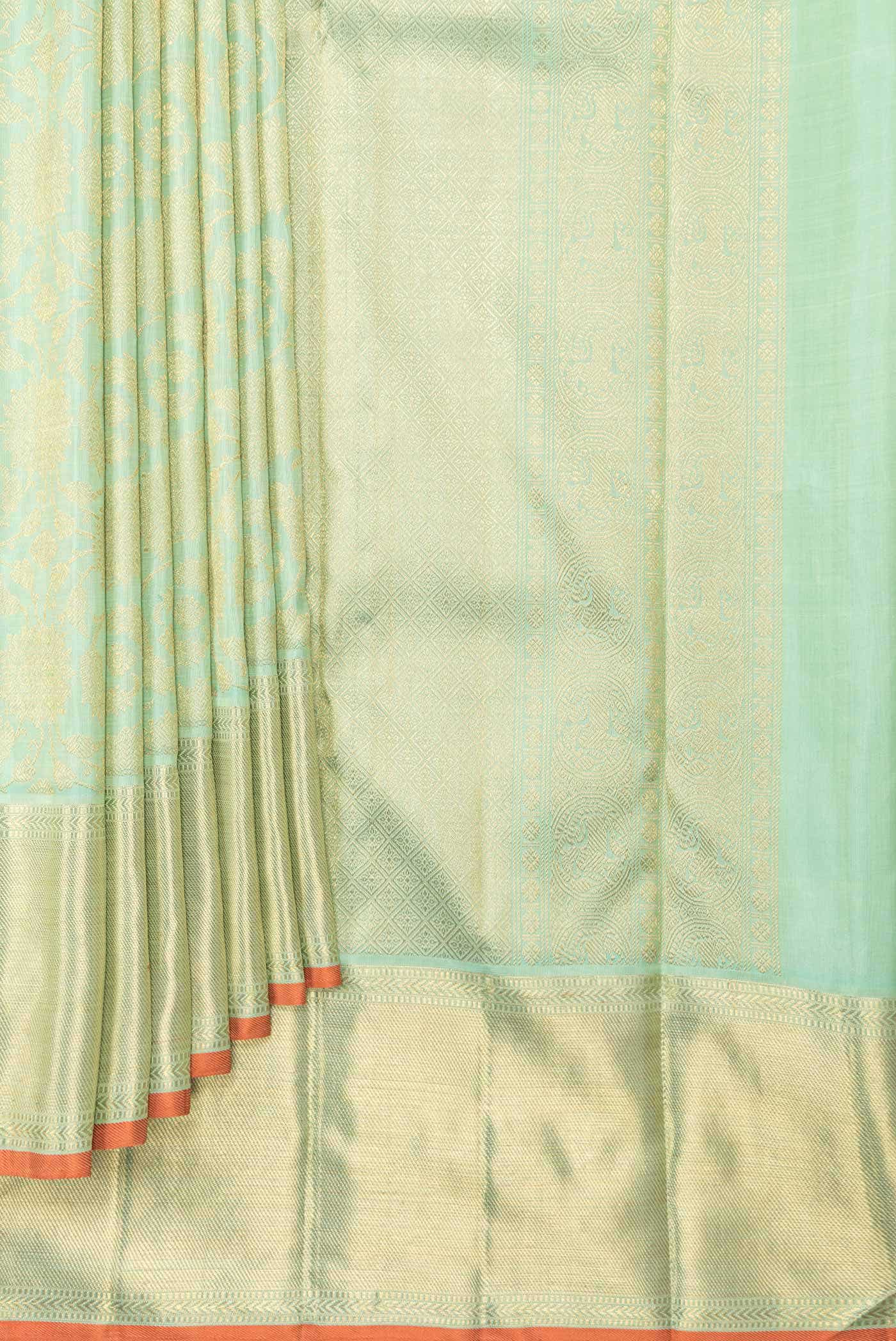 Pure Silk Pure Zari Sea Green Dual Tone Kanchipuram Saree
