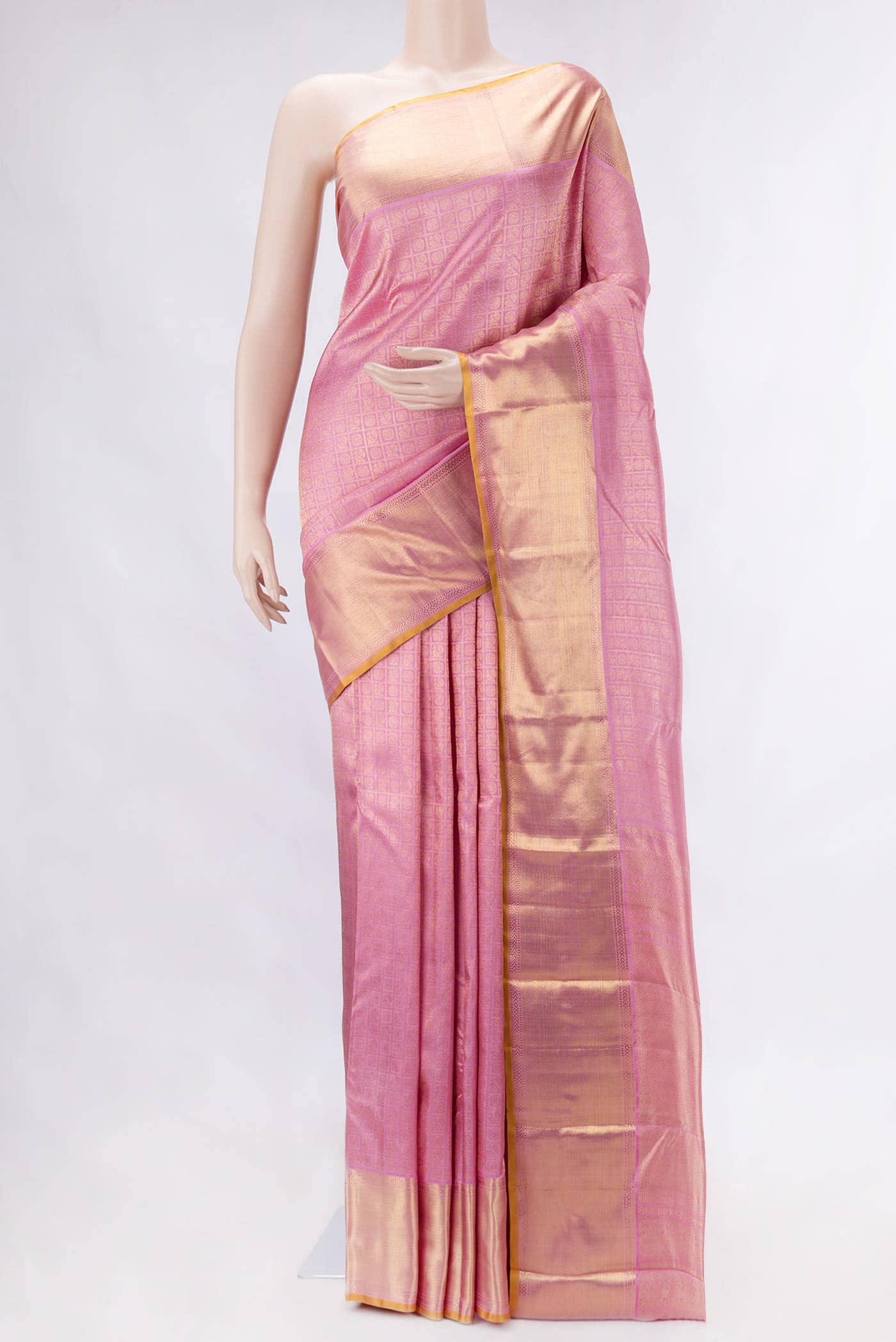 Pure Silk Pure Zari Pink Dual Tone Kanchipuram Saree