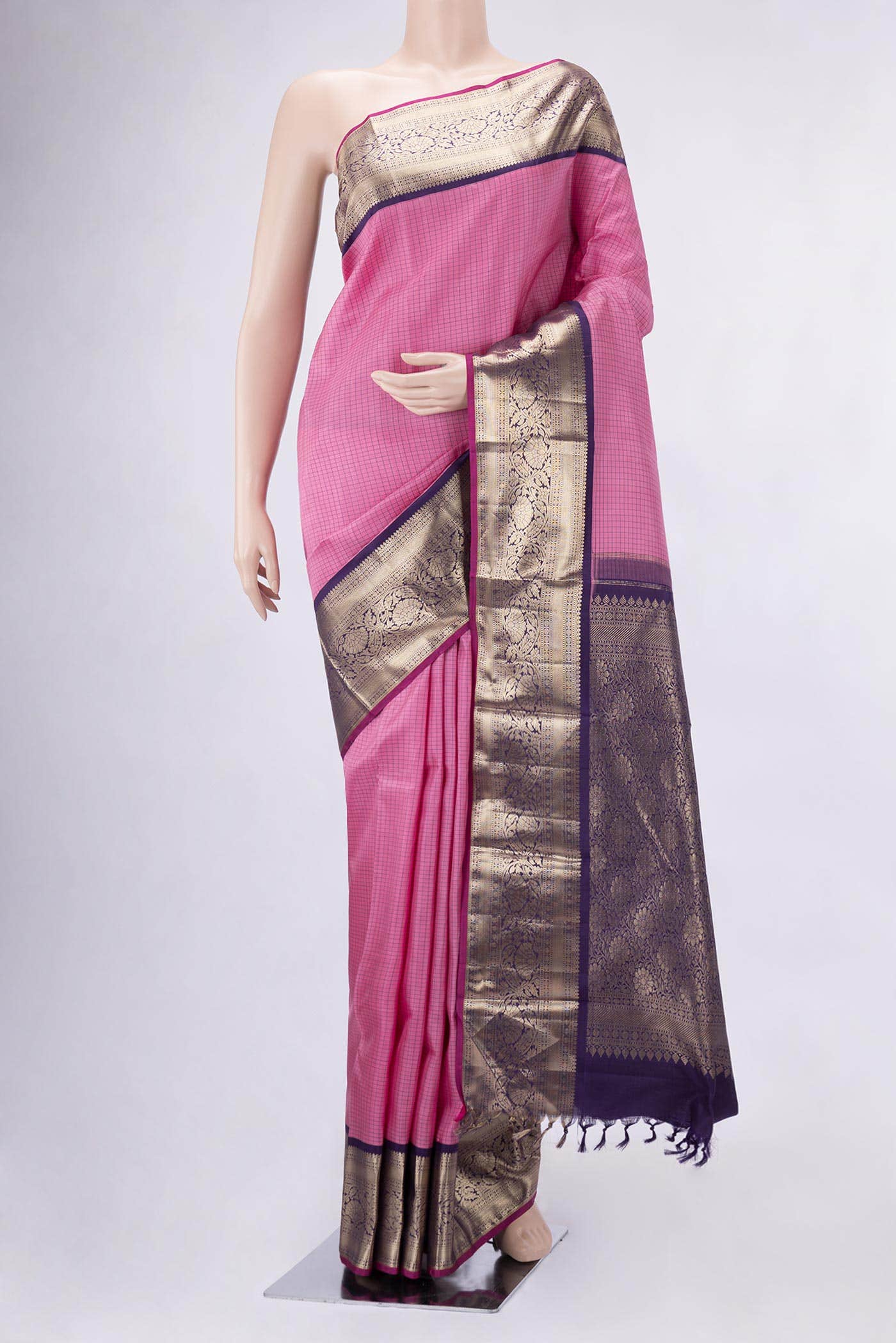 Pink Dual Tone Kanchipuram Silk Saree