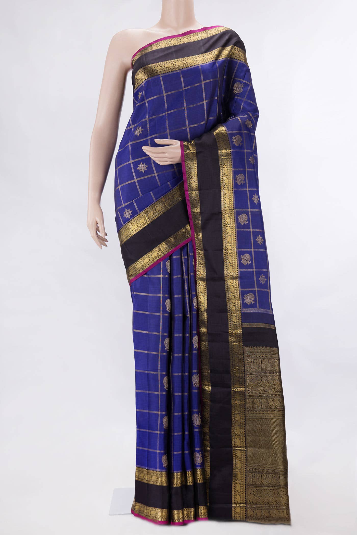 Pure Silk Pure Zari Royal Blue Dual Tone Kanchipuram Saree