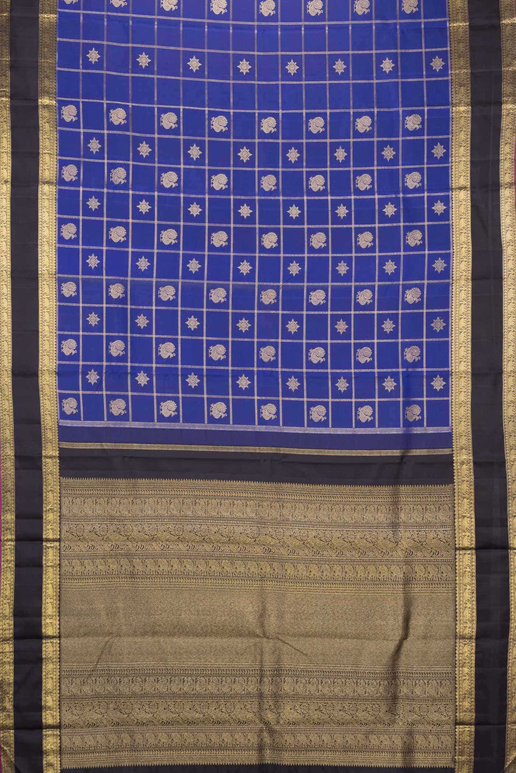 Pure Silk Pure Zari Royal Blue Dual Tone Kanchipuram Saree