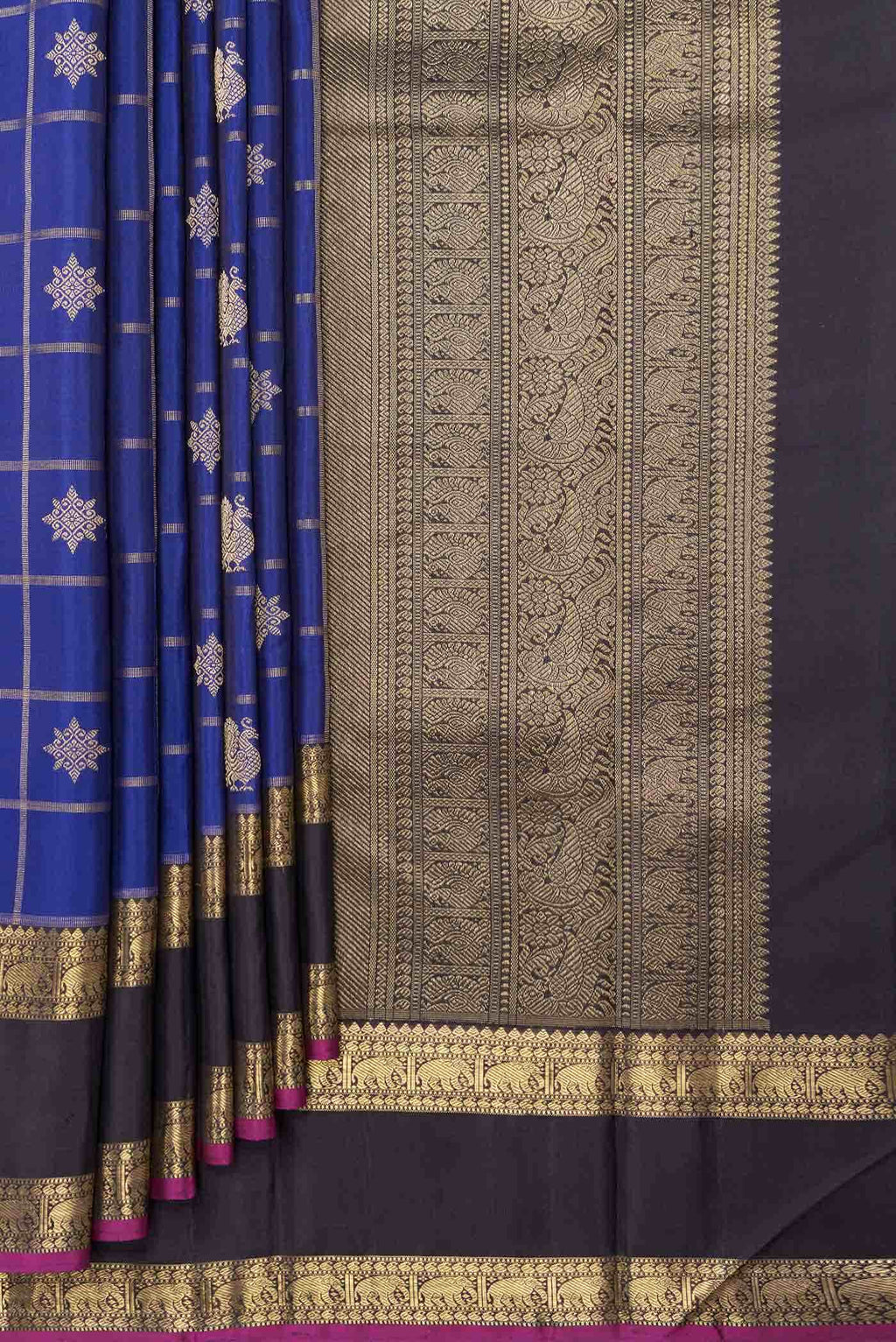 Pure Silk Pure Zari Royal Blue Dual Tone Kanchipuram Saree