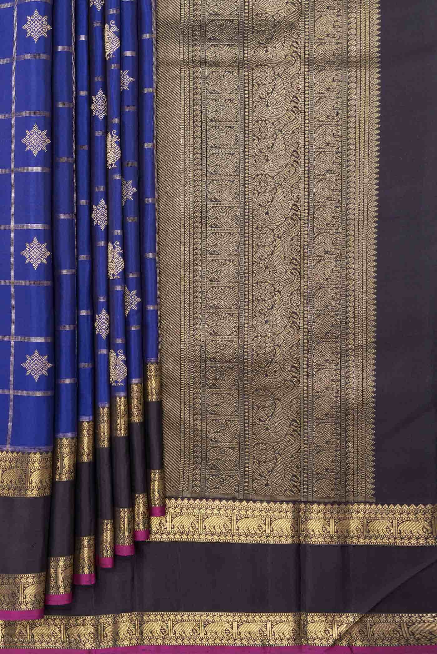 Pure Silk Pure Zari Royal Blue Dual Tone Kanchipuram Saree