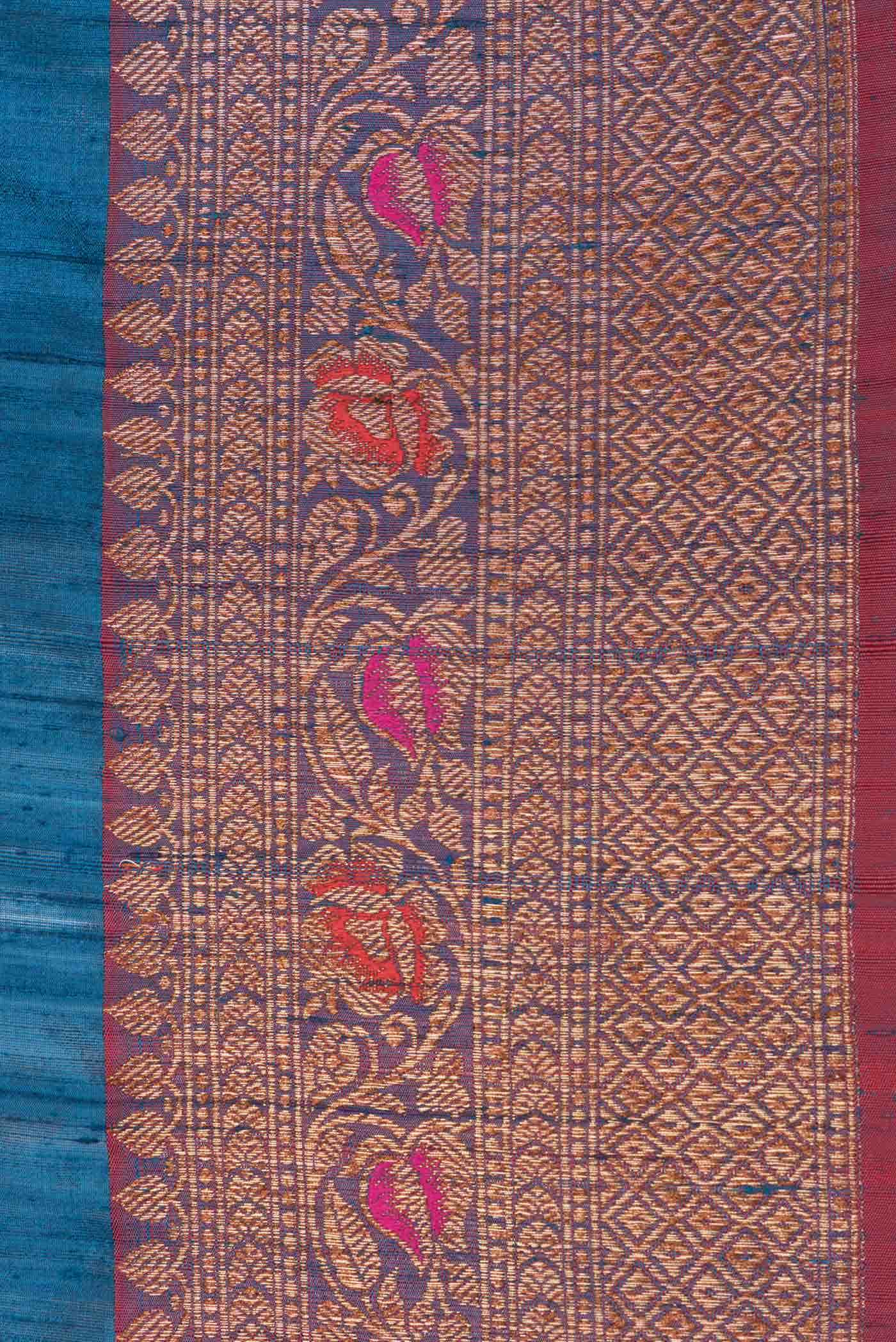 Peacock Blue Dual Tone Banarasi Silk Saree