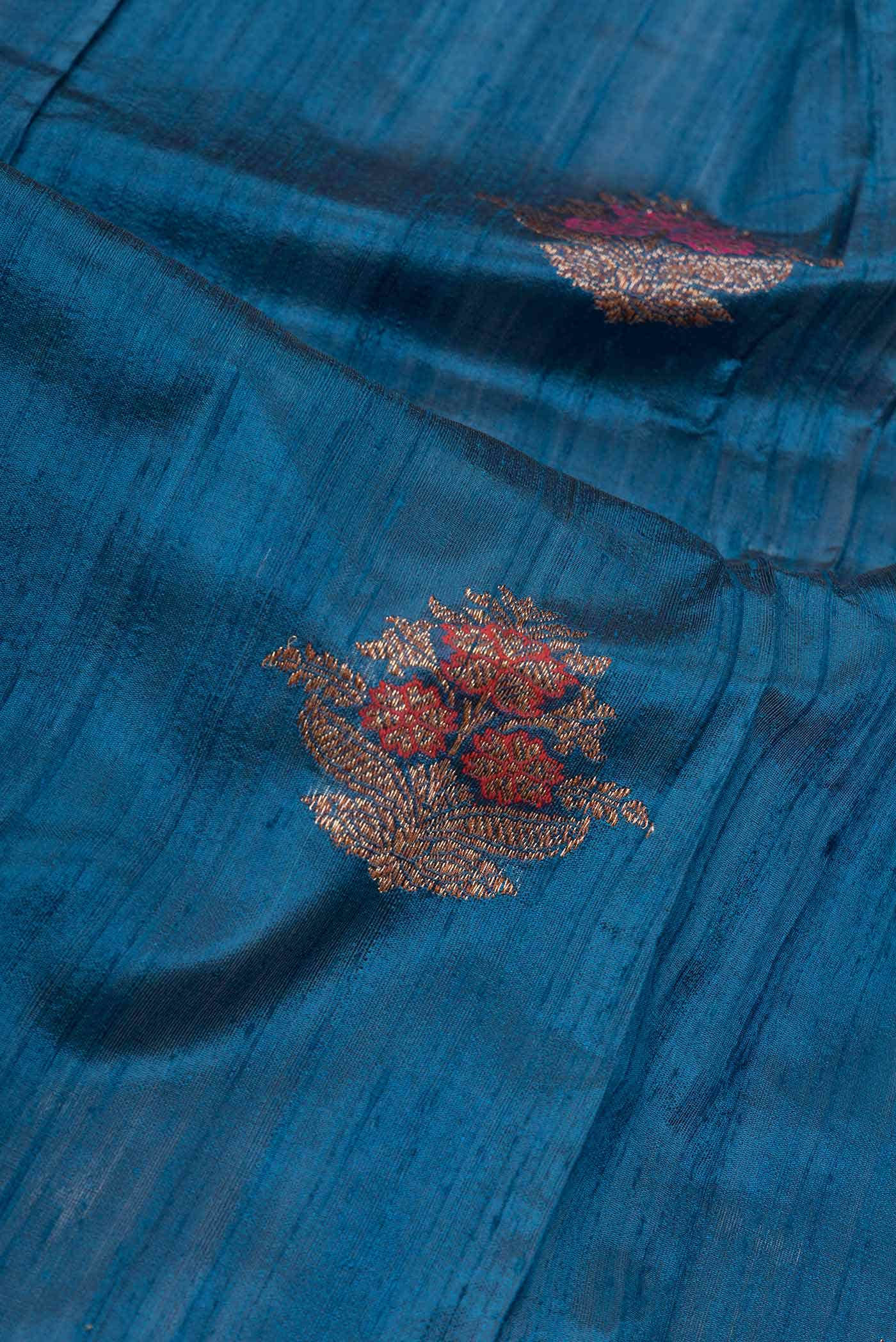 Peacock Blue Dual Tone Banarasi Silk Saree