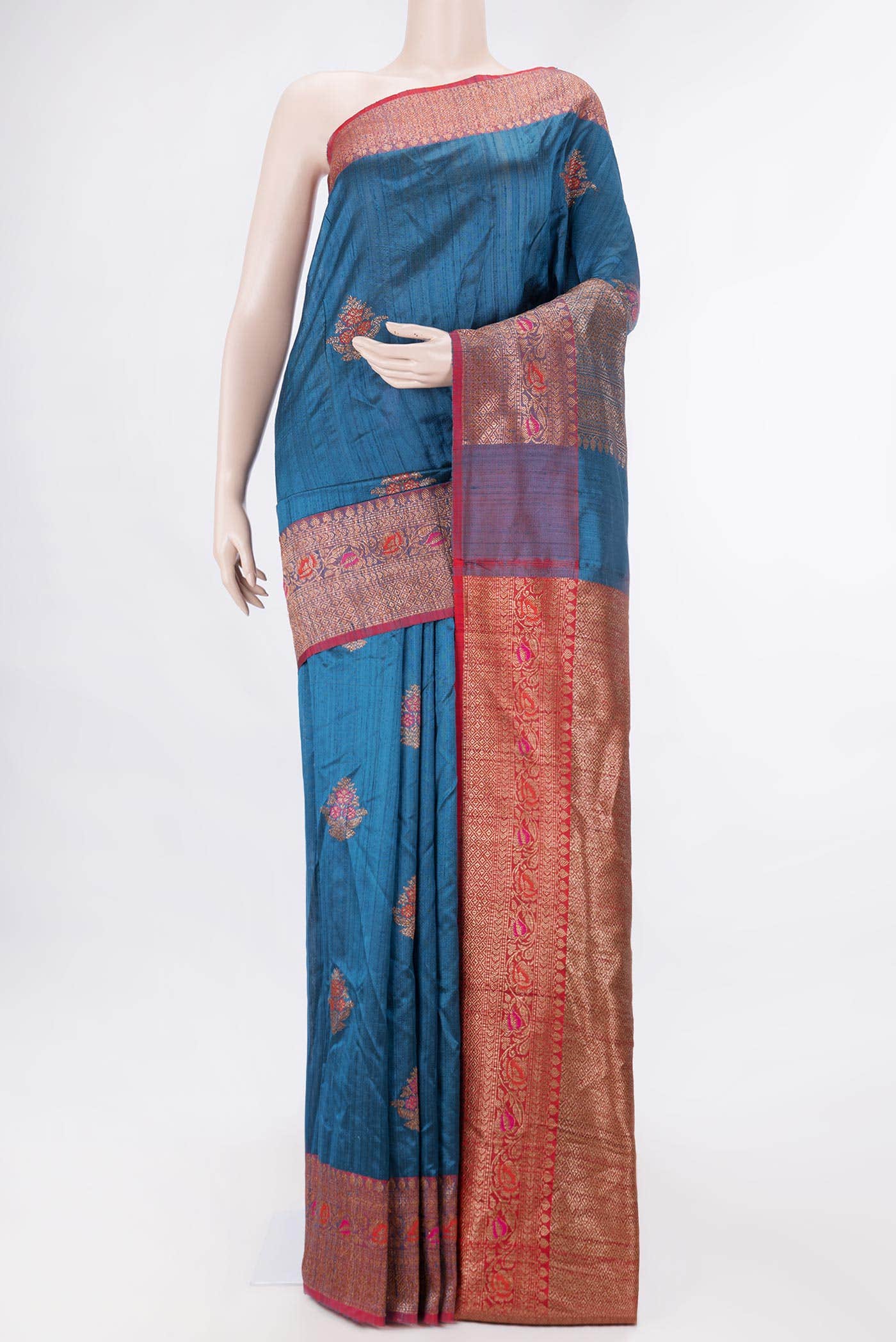 Peacock Blue Dual Tone Banarasi Silk Saree