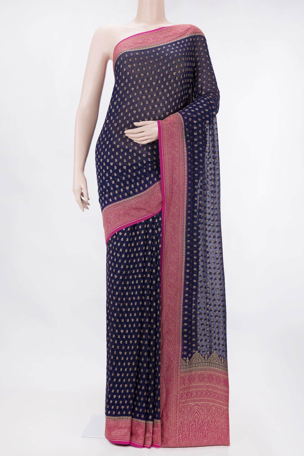 Navy Blue Dual Tone Banarasi Georgette Saree
