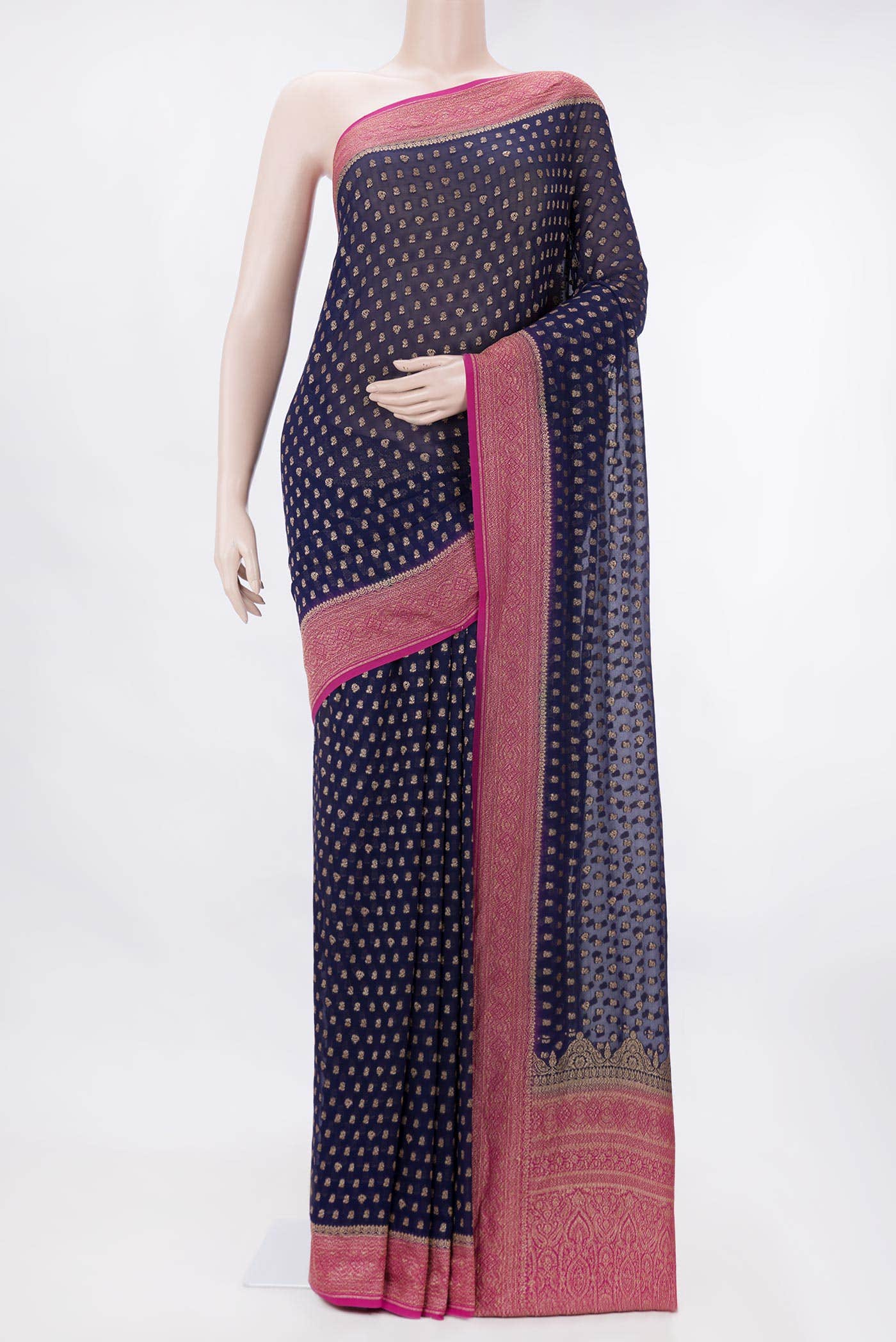 Navy Blue Dual Tone Banarasi Georgette Saree