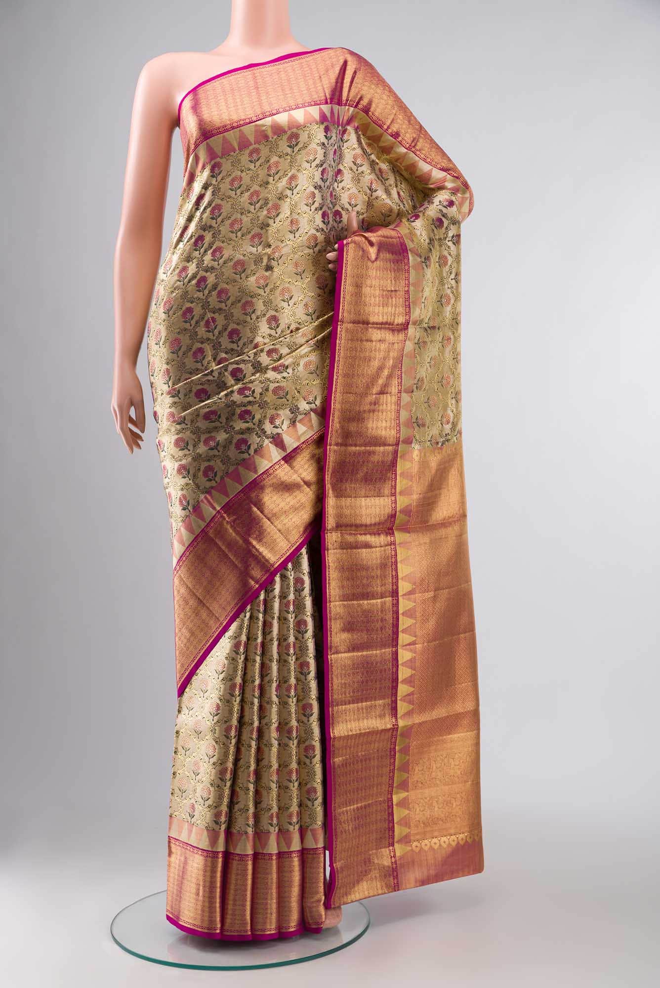 Beige Kanchipuram Tissue Silk Saree