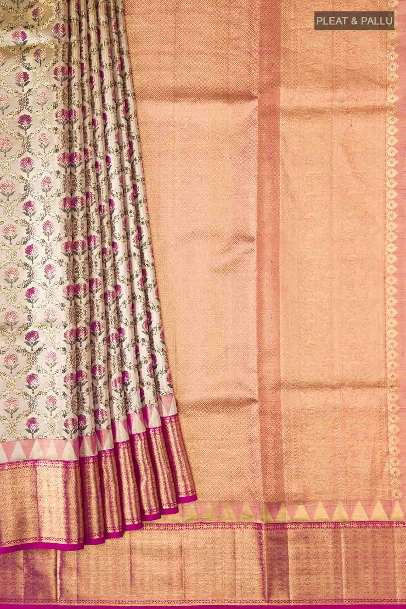 Beige Kanchipuram Tissue Silk Saree