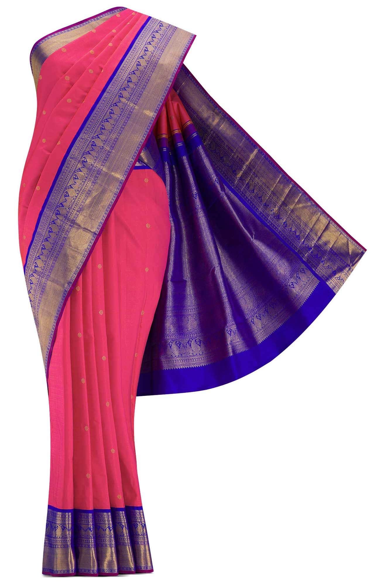 Pure Silk Pure Zari Pink Dual Tone Kanchipuram Saree