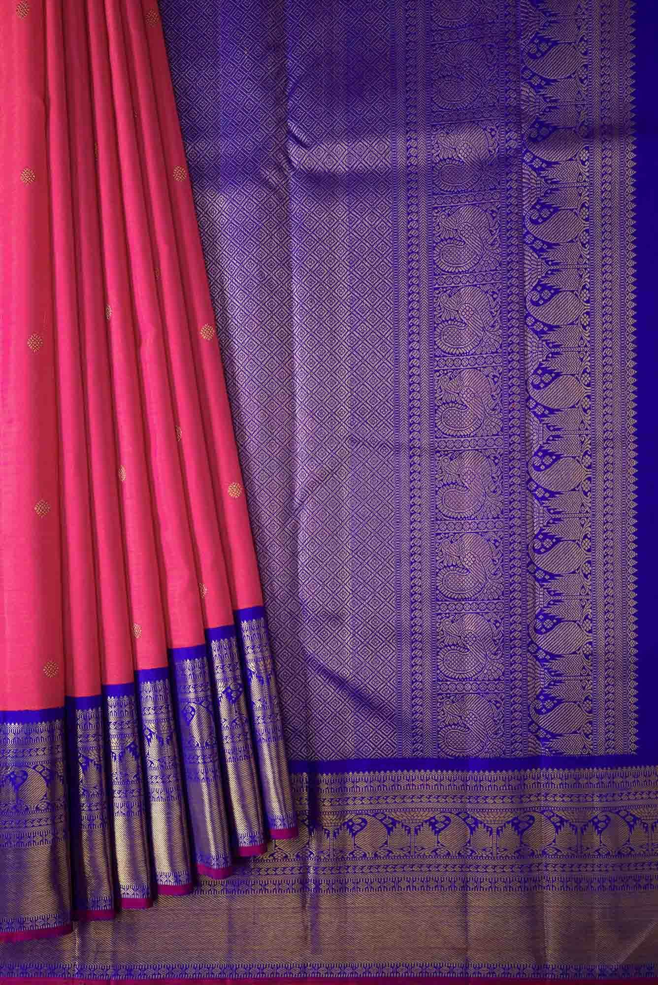 Pure Silk Pure Zari Pink Dual Tone Kanchipuram Saree