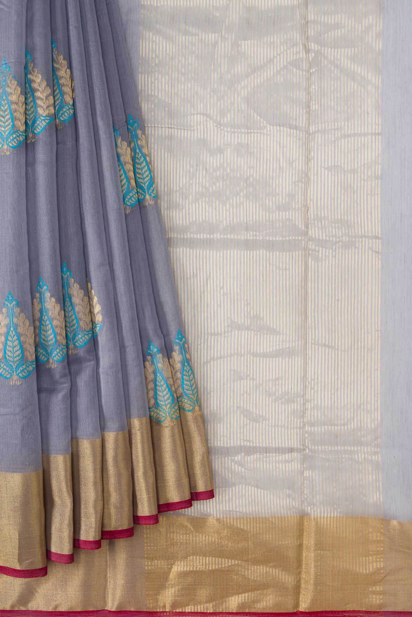 Grey Dual Tone Chanderi Silk Saree