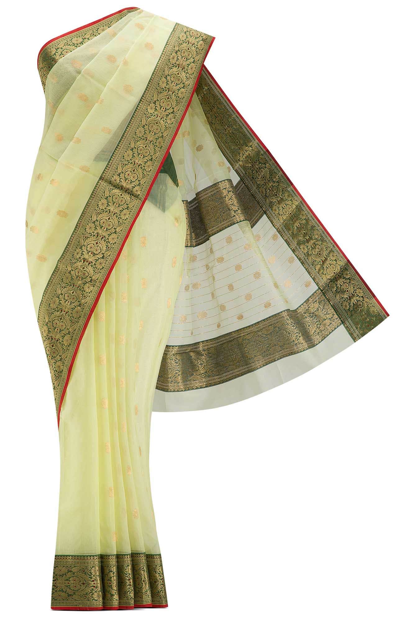 Lemon Yellow Dual Tone Chanderi Silk Saree