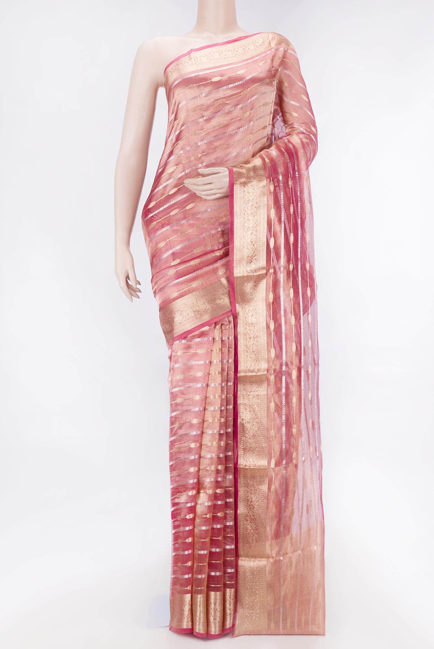 Dark Pink Dual Tone Organza Silk Saree