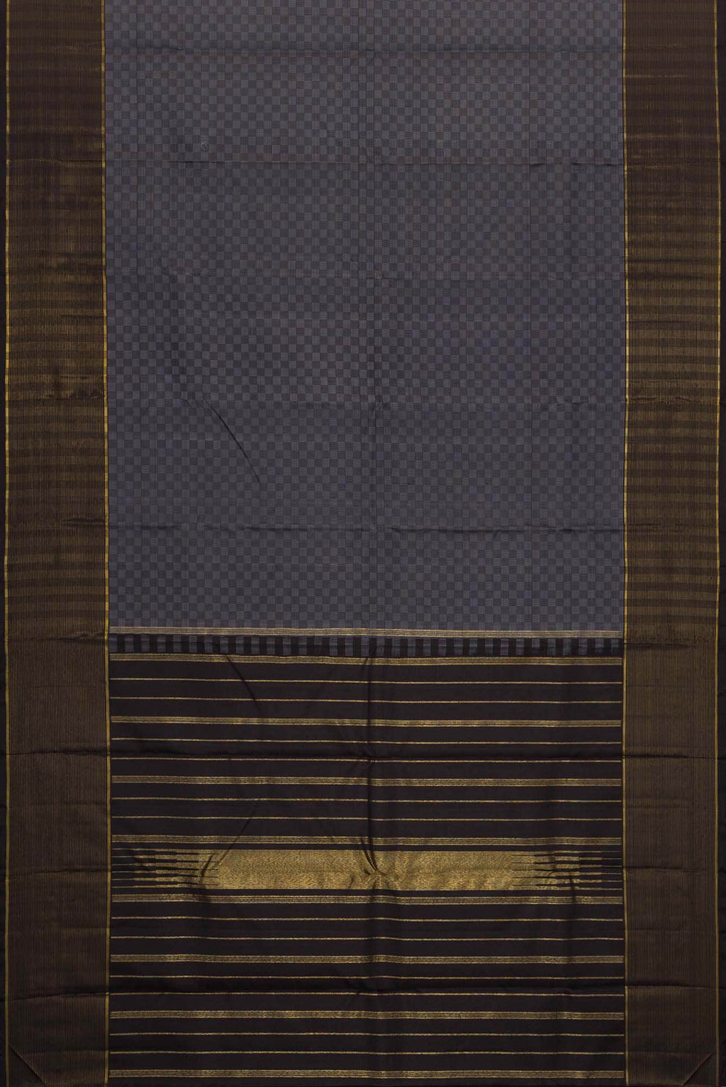 Pure Silk Pure Zari Grey and Black Dual Tone Kanchipuram Saree