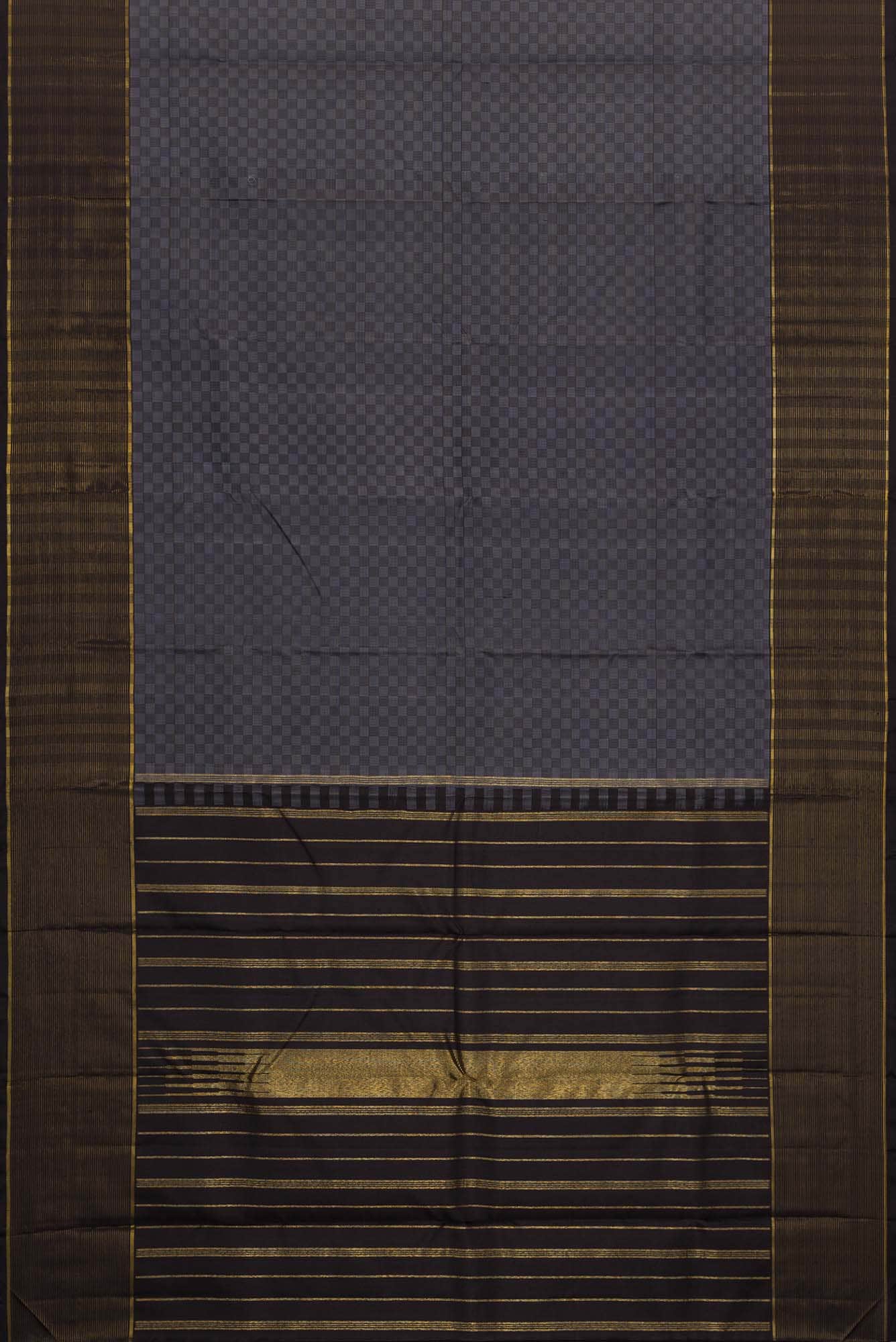 Pure Silk Pure Zari Grey and Black Dual Tone Kanchipuram Saree