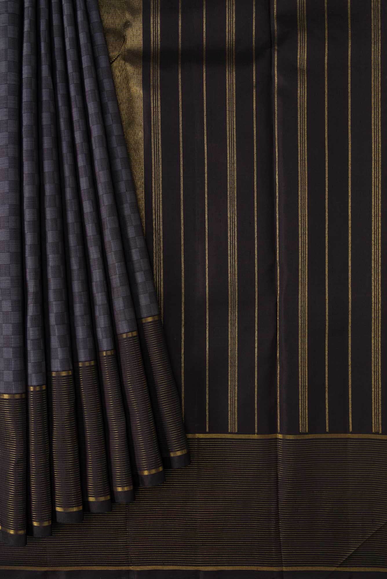 Pure Silk Pure Zari Grey and Black Dual Tone Kanchipuram Saree