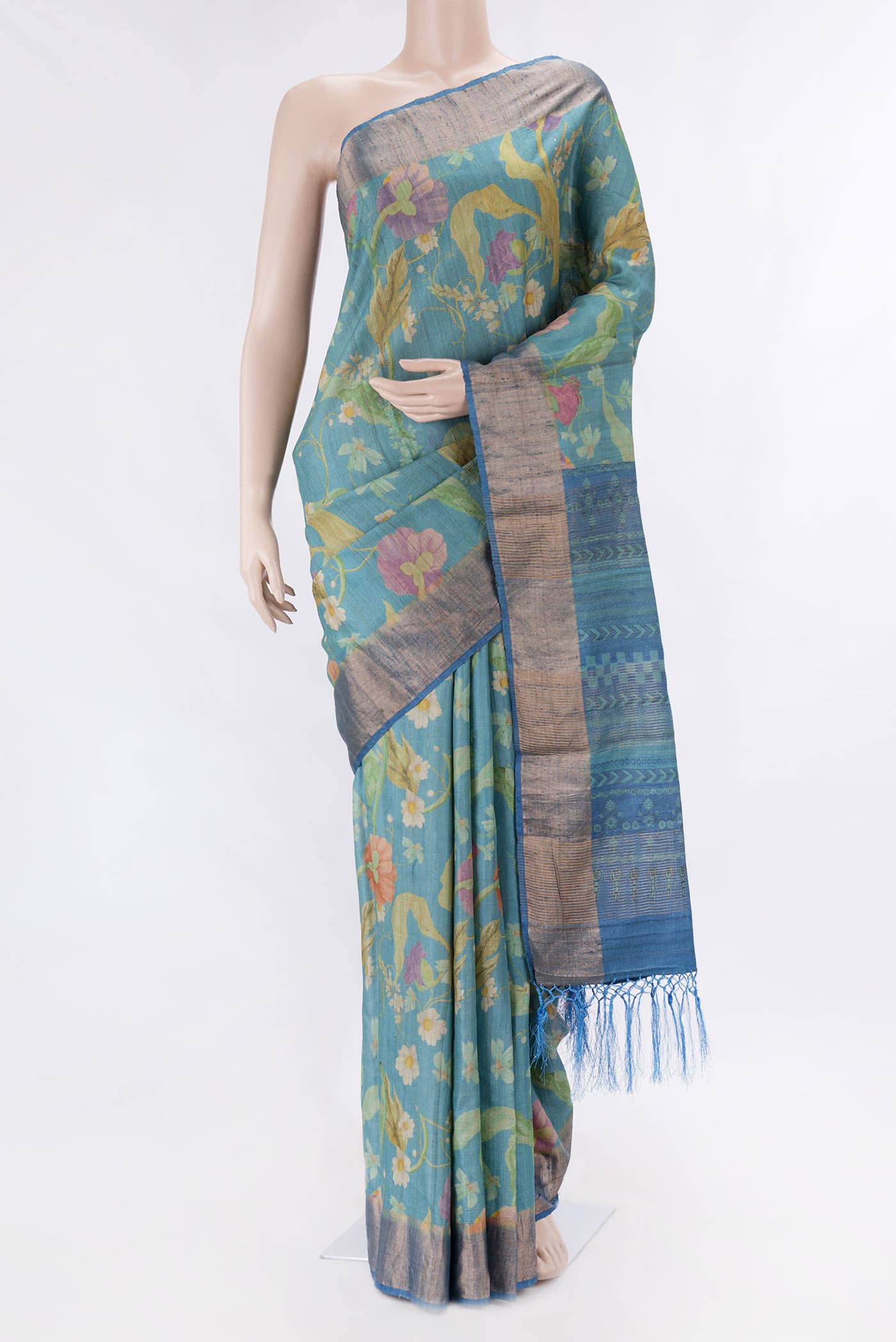 Light Blue Dual Tone Tussar Silk Saree