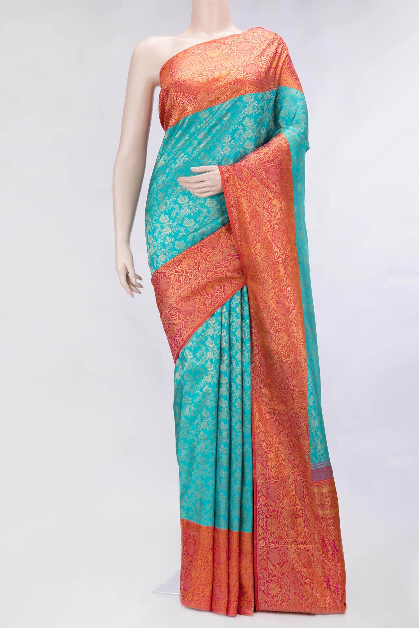 Pure Silk Pure Zari Light Blue Dual Tone Kanchipuram Saree