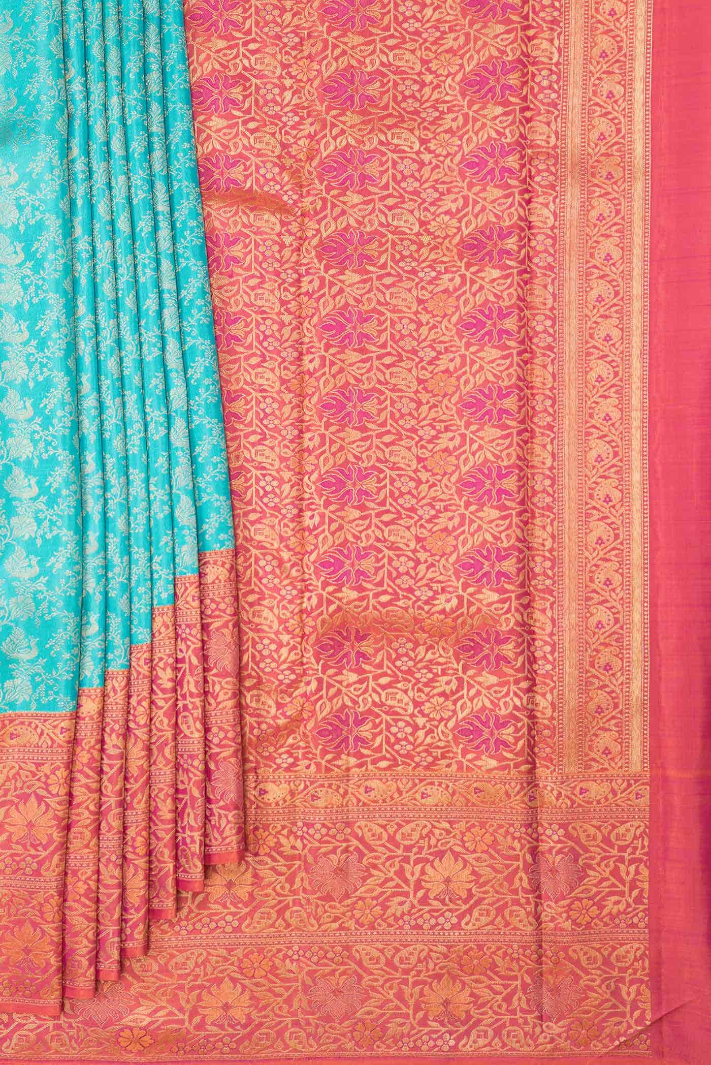 Pure Silk Pure Zari Light Blue Dual Tone Kanchipuram Saree