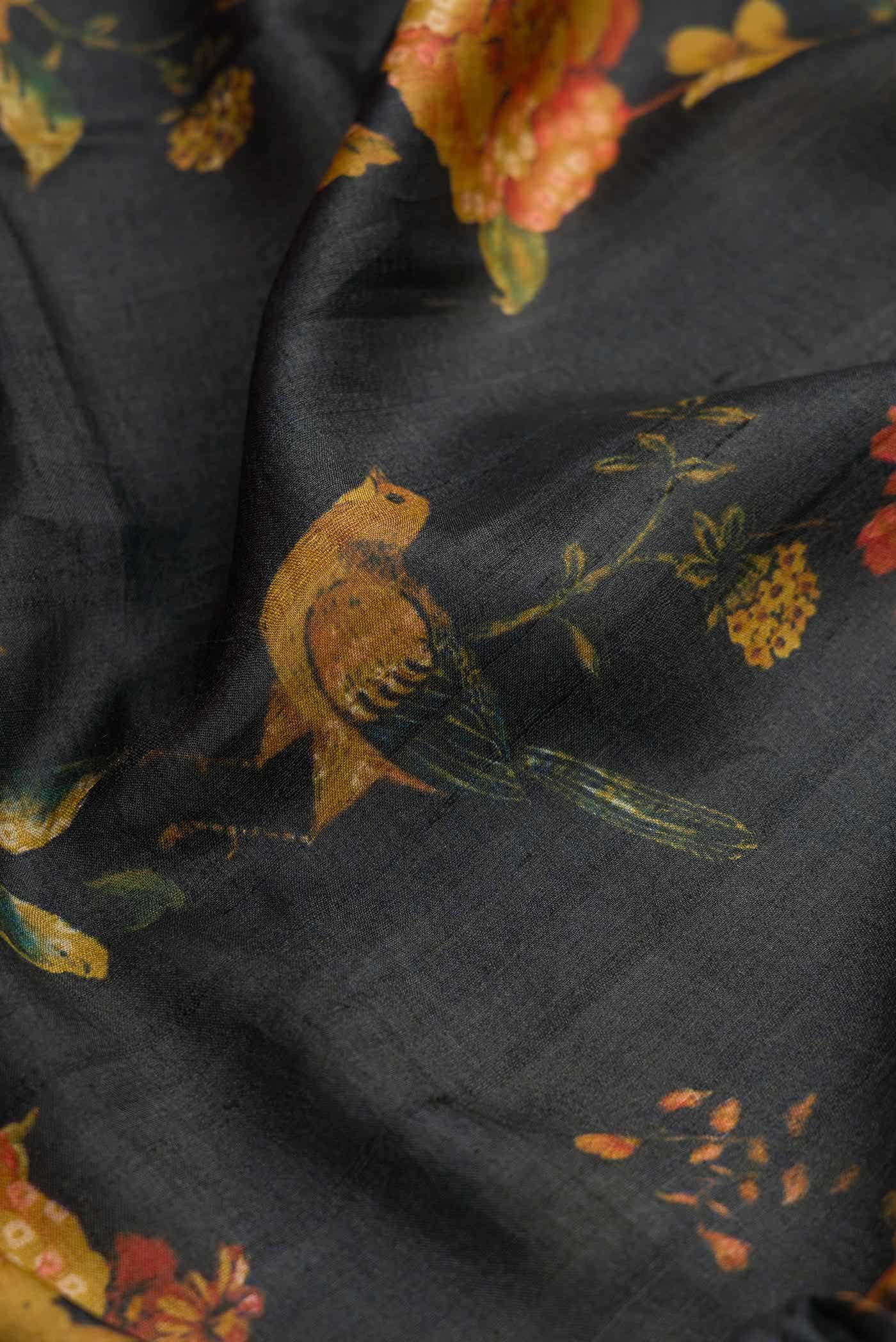 Black Dual Tone Tussar Silk Saree