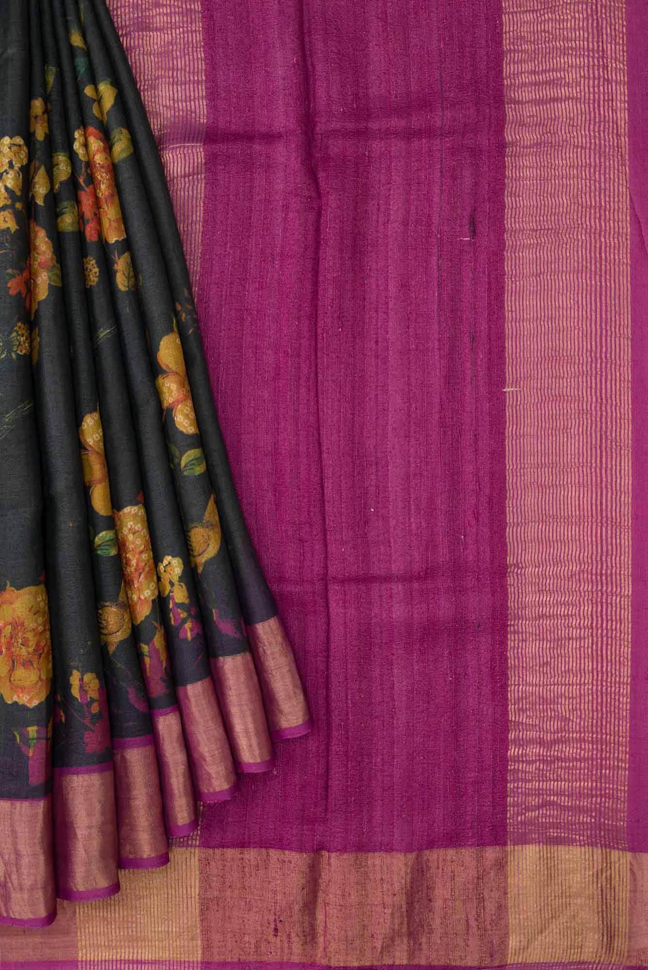 Black Dual Tone Tussar Silk Saree