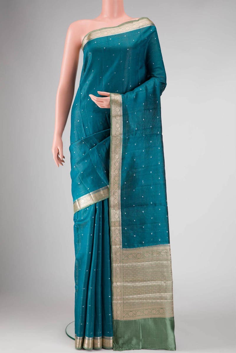 Peacock Blue Dual Tone Tussar Silk Saree