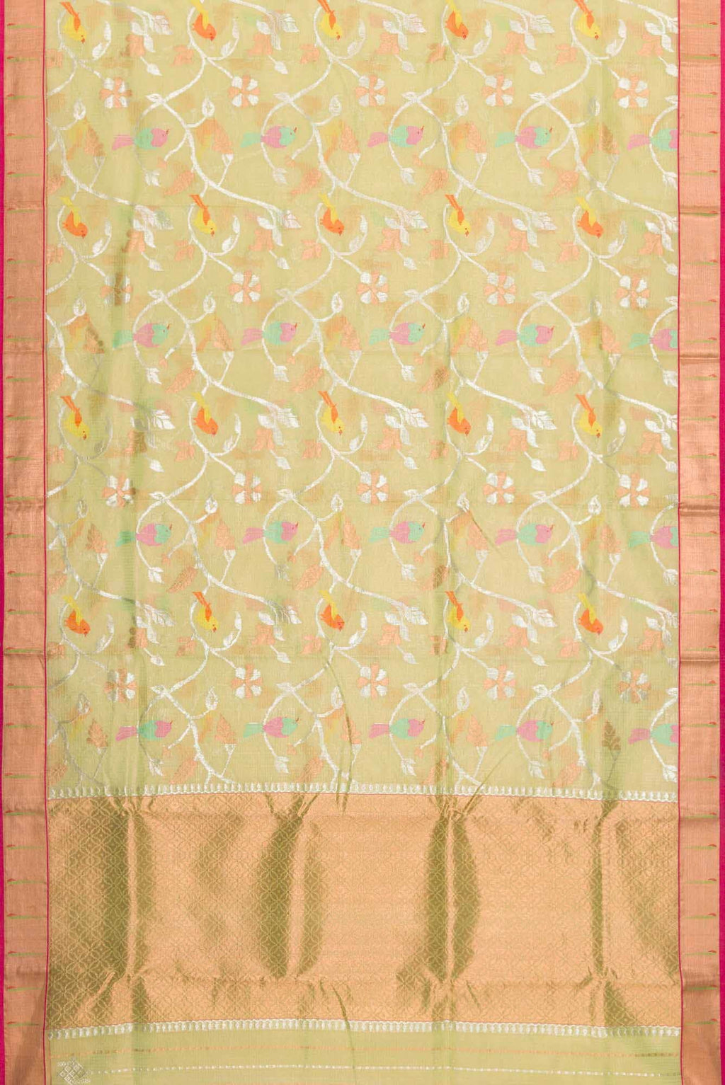 Pure Silk Pure Zari Mehandi Green Dual Tone Kota Saree