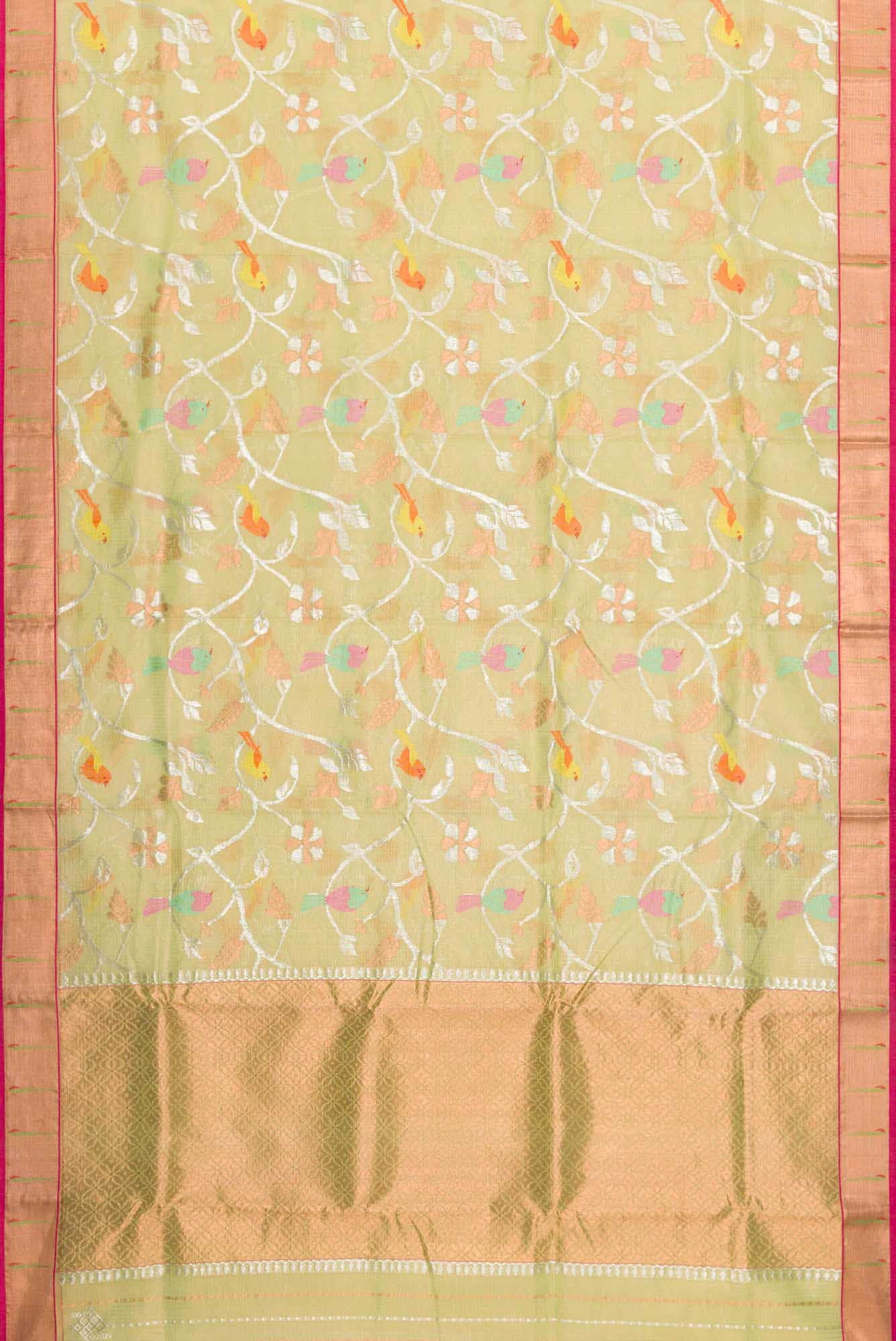 Pure Silk Pure Zari Mehandi Green Dual Tone Kota Saree