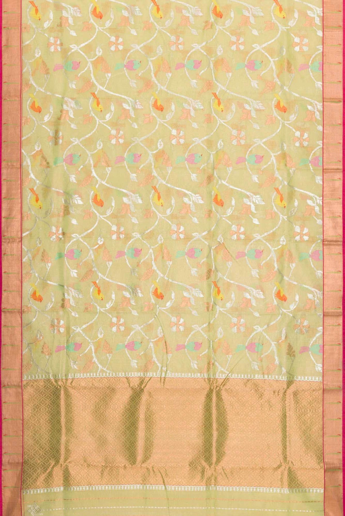 Pure Silk Pure Zari Mehandi Green Dual Tone Kota Saree
