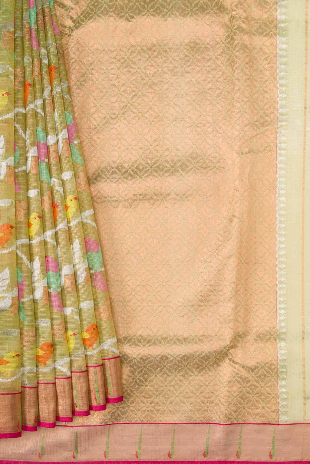 Pure Silk Pure Zari Mehandi Green Dual Tone Kota Saree
