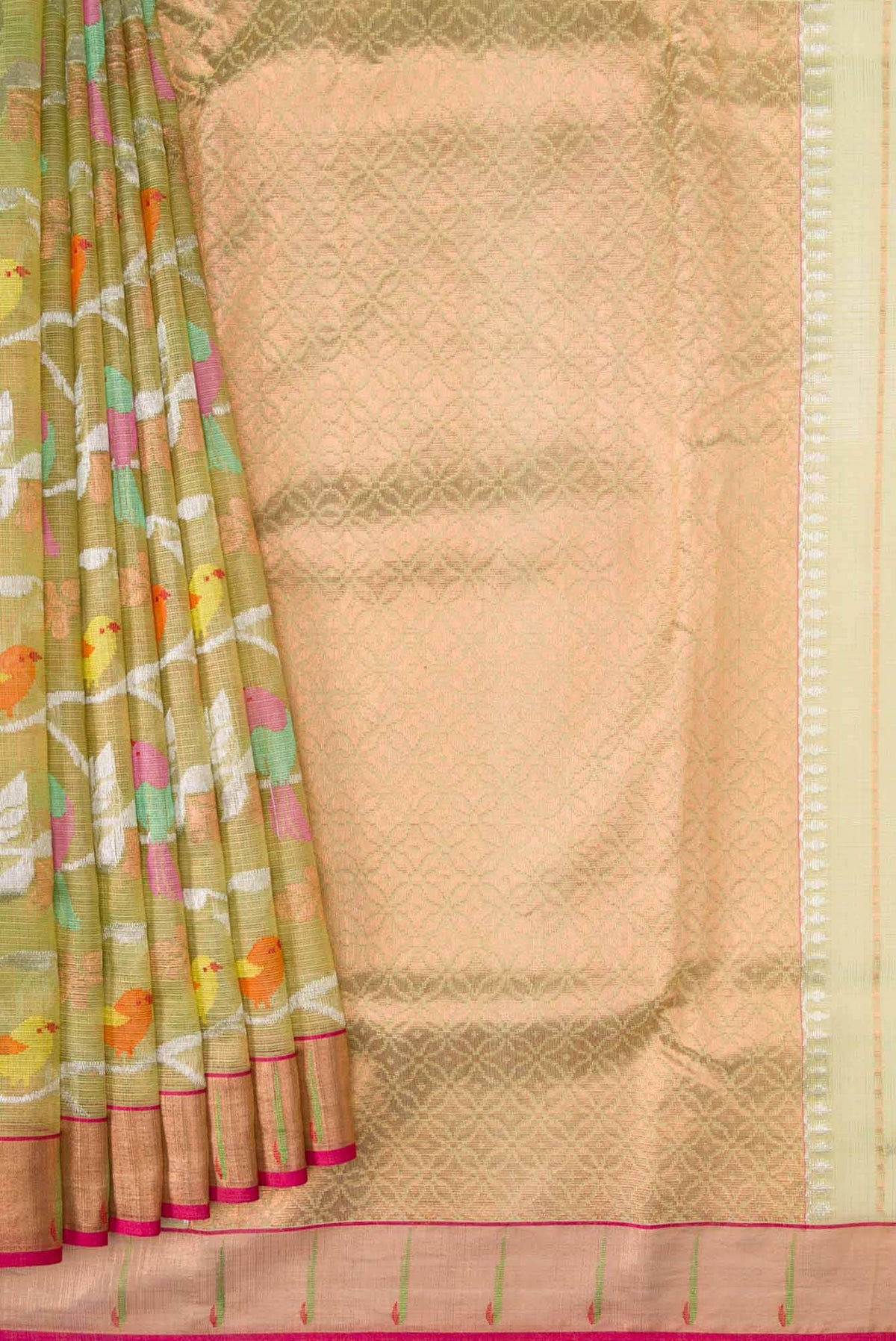 Pure Silk Pure Zari Mehandi Green Dual Tone Kota Saree