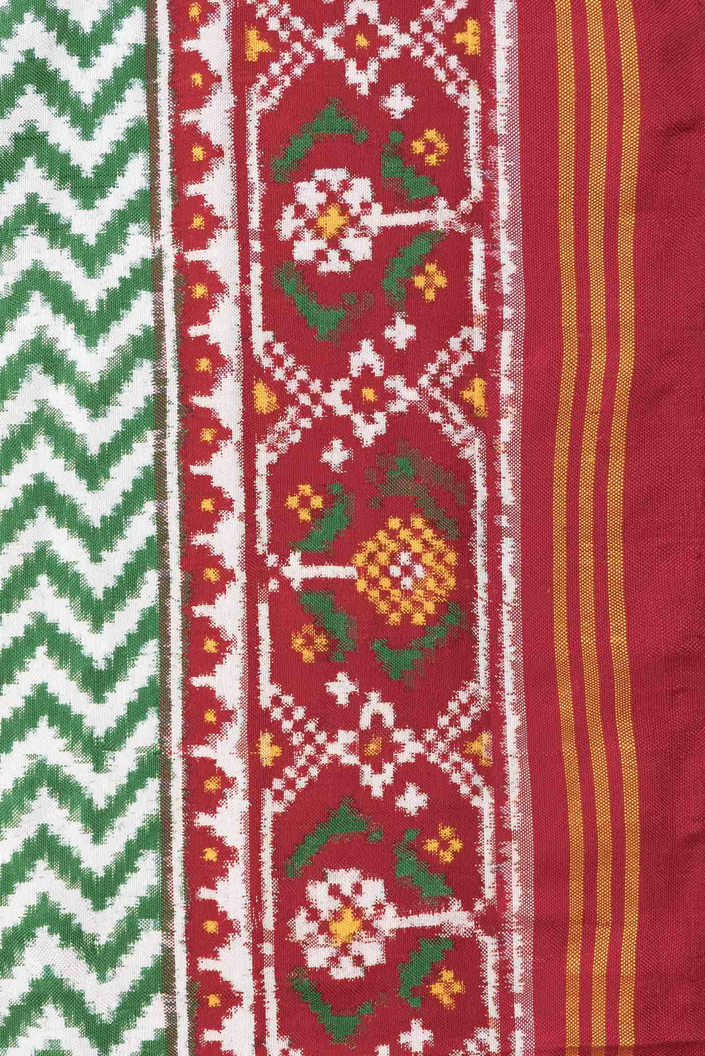 Pure Silk Pure Zari Green Dual Tone Double Ikat Saree