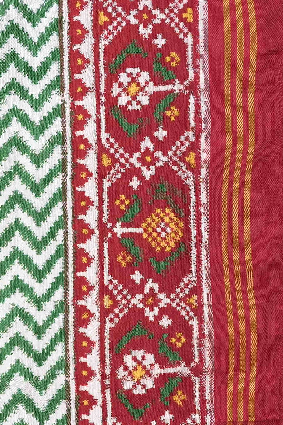 Pure Silk Pure Zari Green Dual Tone Double Ikat Saree