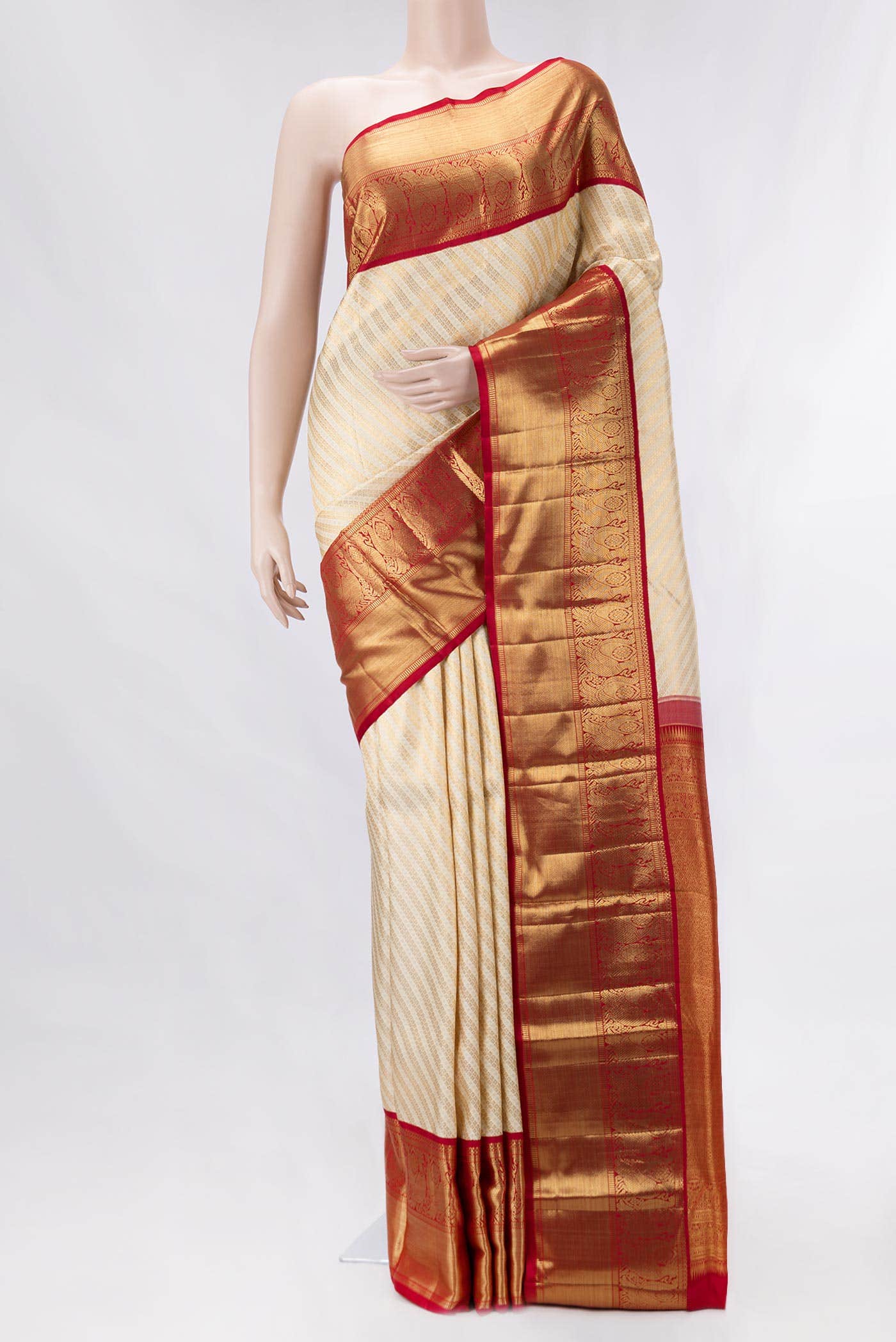 Off White Dual Tone Kanchipuram Silk Saree