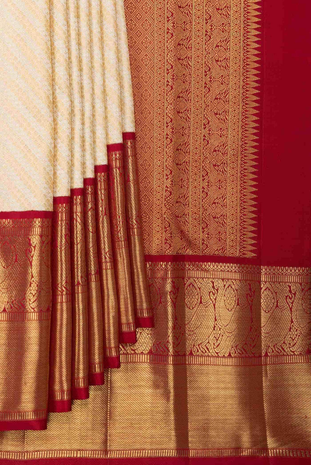 Off White Dual Tone Kanchipuram Silk Saree