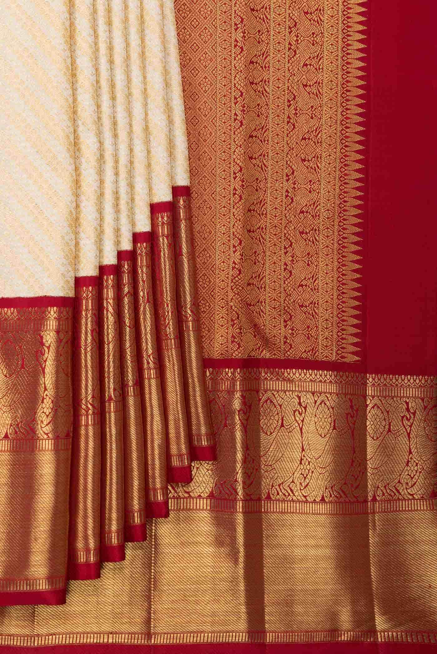 Off White Dual Tone Kanchipuram Silk Saree
