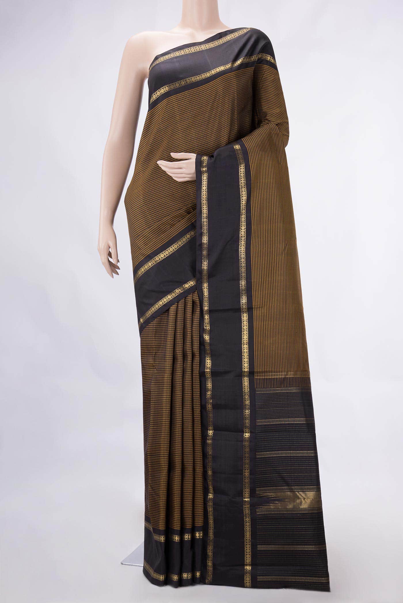 Pure Silk Pure Zari Mustard Dual Tone Kanchipuram Saree
