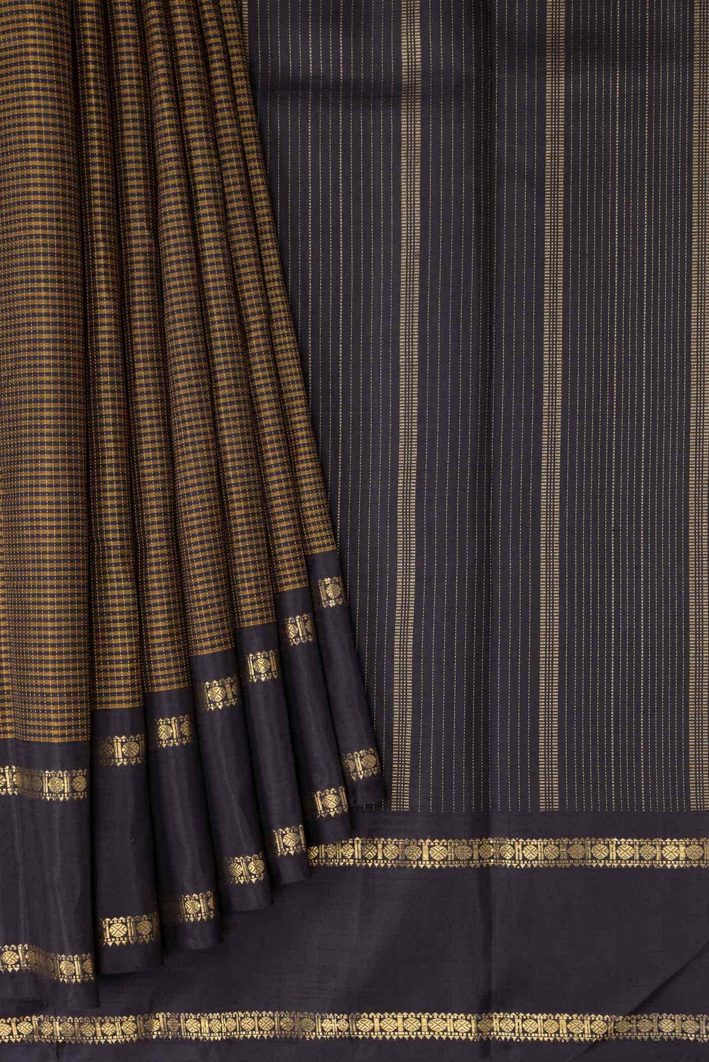 Pure Silk Pure Zari Mustard Dual Tone Kanchipuram Saree