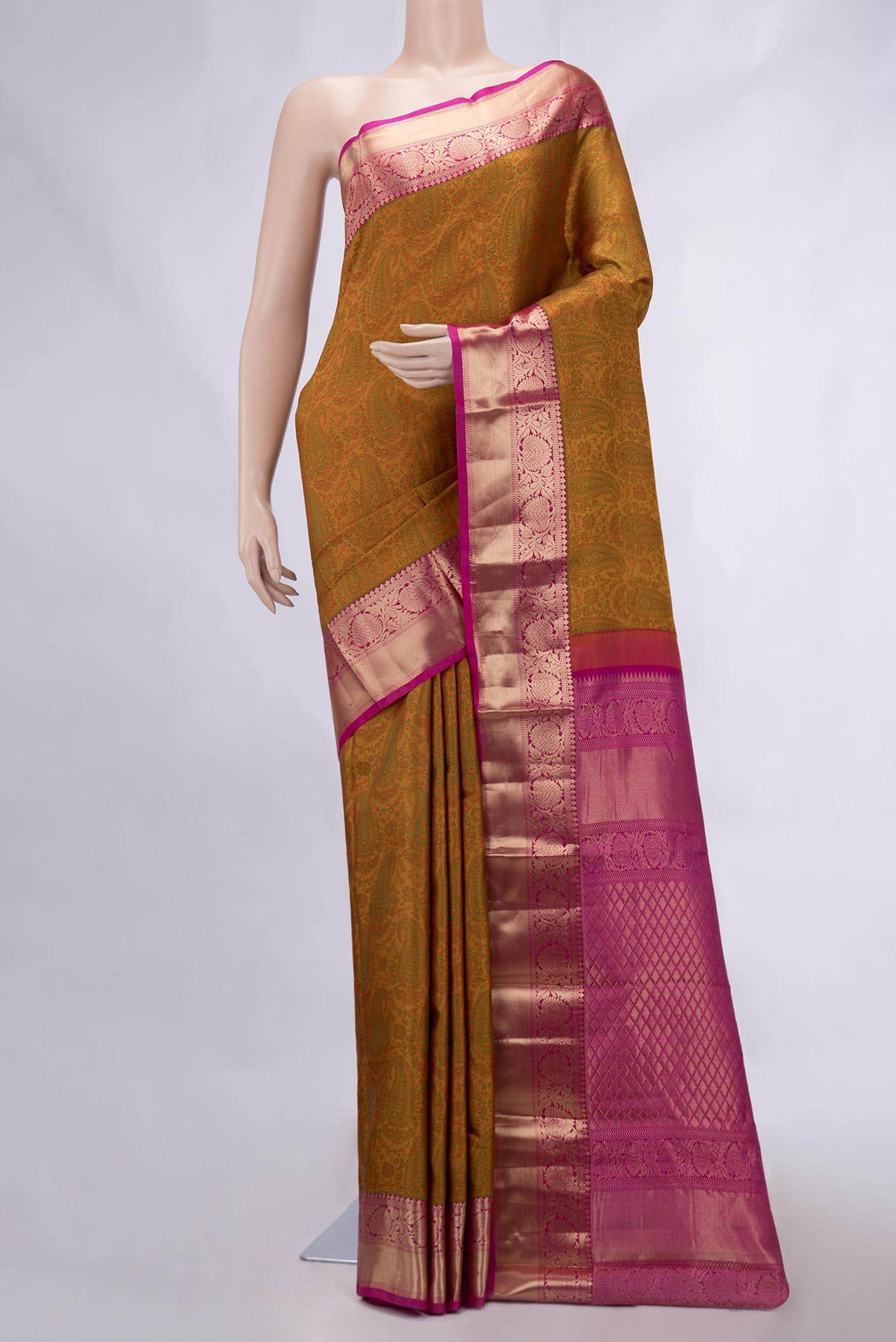 Mustard Kanchipuram Silk Saree