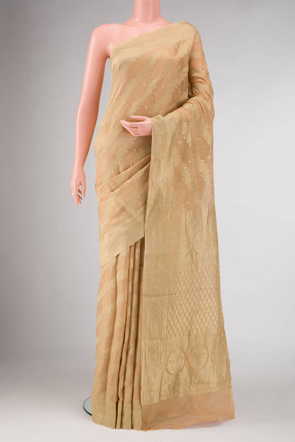 Golden Peach Dual Tone Banarasi Georgette Saree