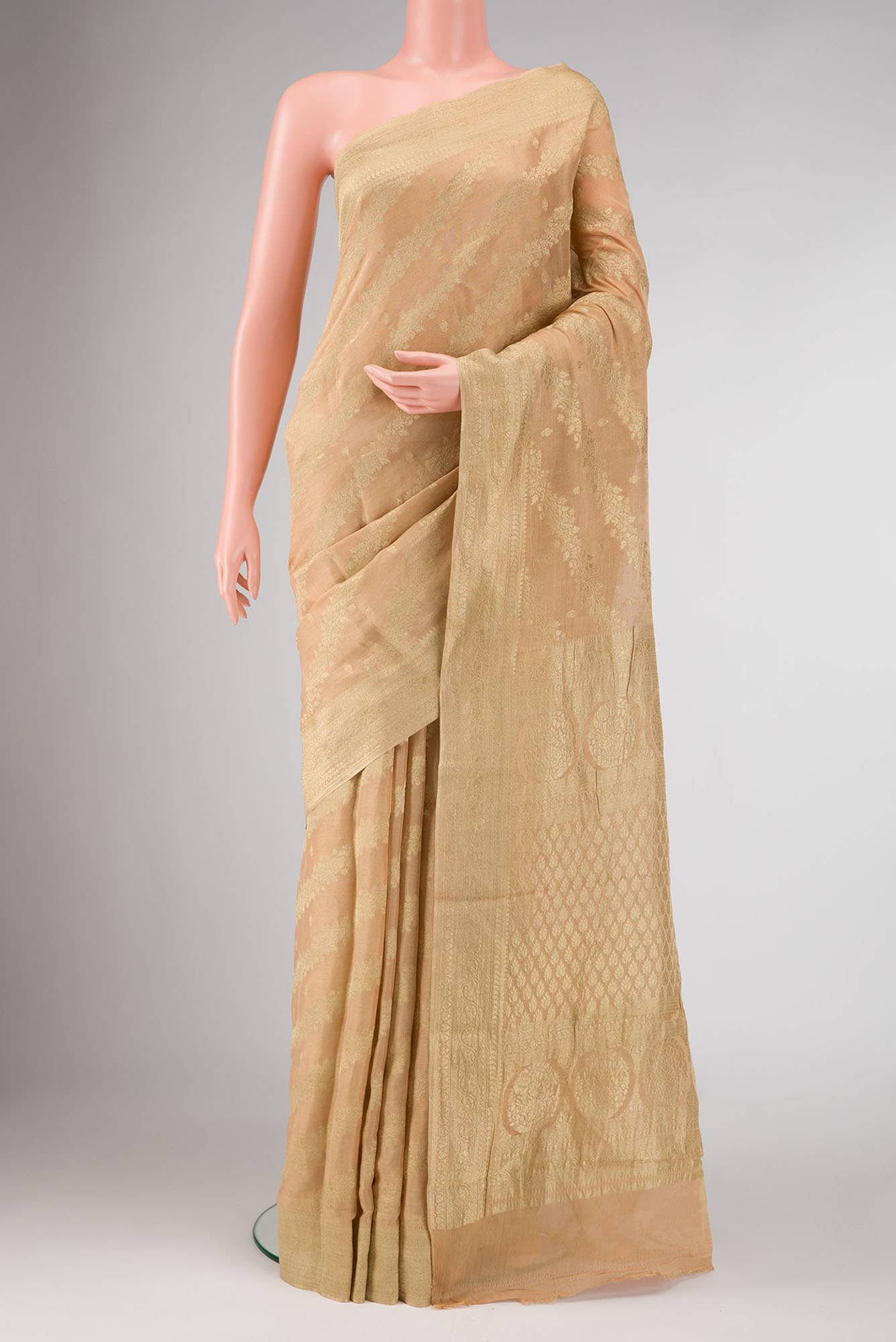 Golden Peach Dual Tone Banarasi Georgette Saree