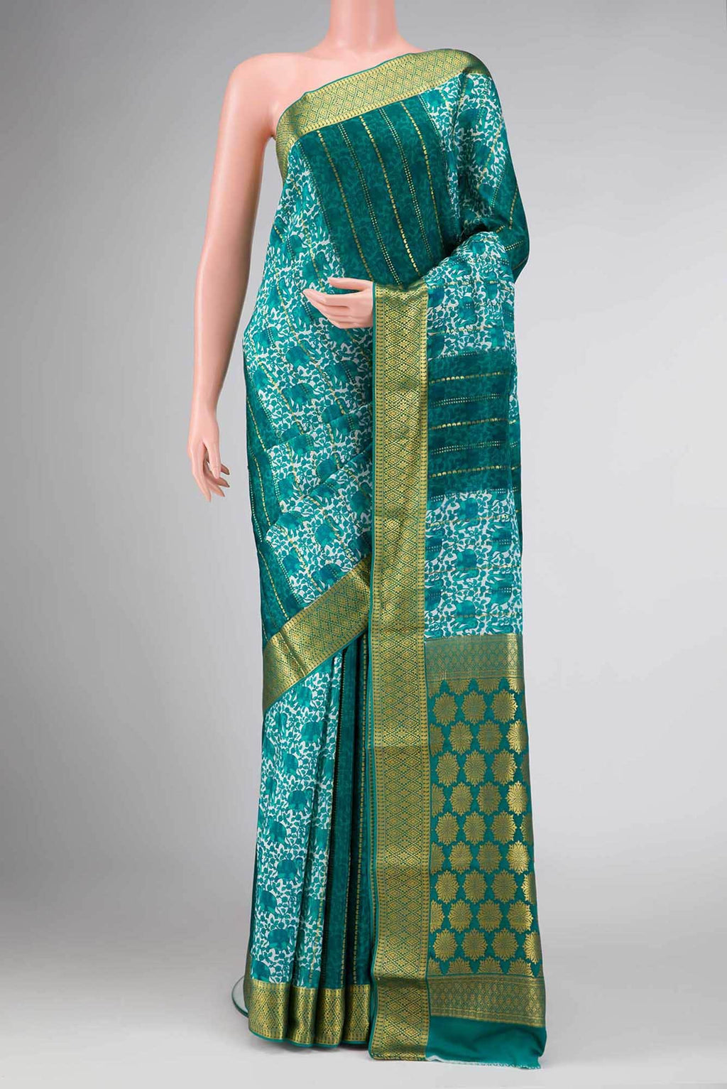 Green Dual Tone Mysore Crepe Saree