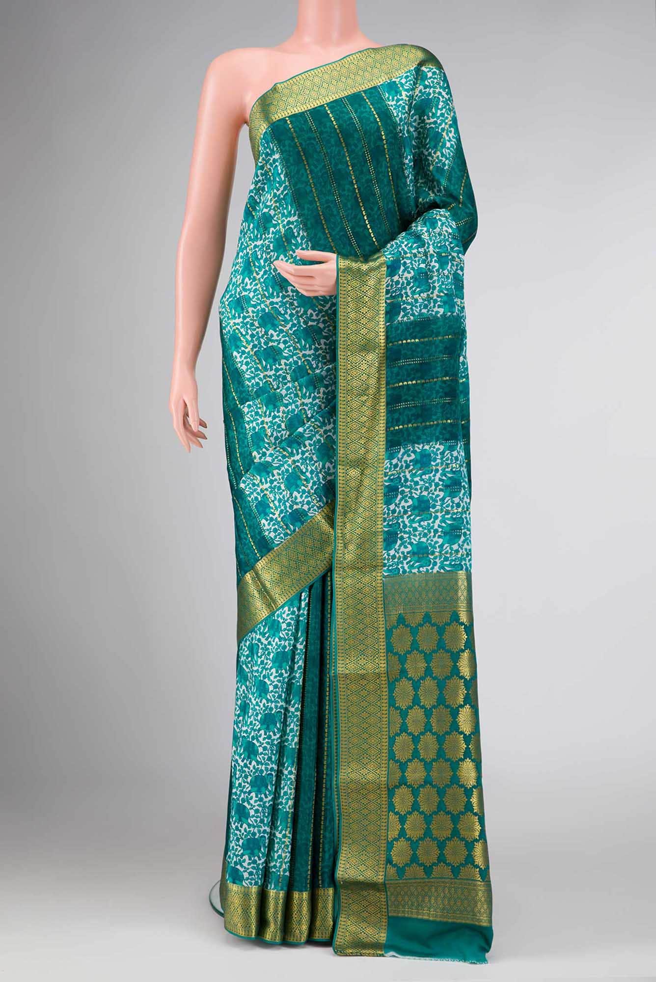 Green Dual Tone Mysore Crepe Saree