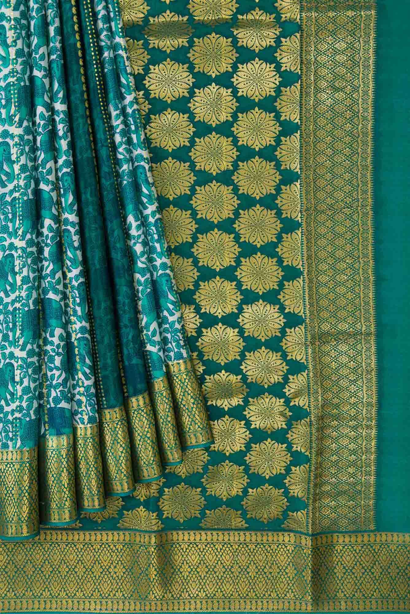 Green Dual Tone Mysore Crepe Saree