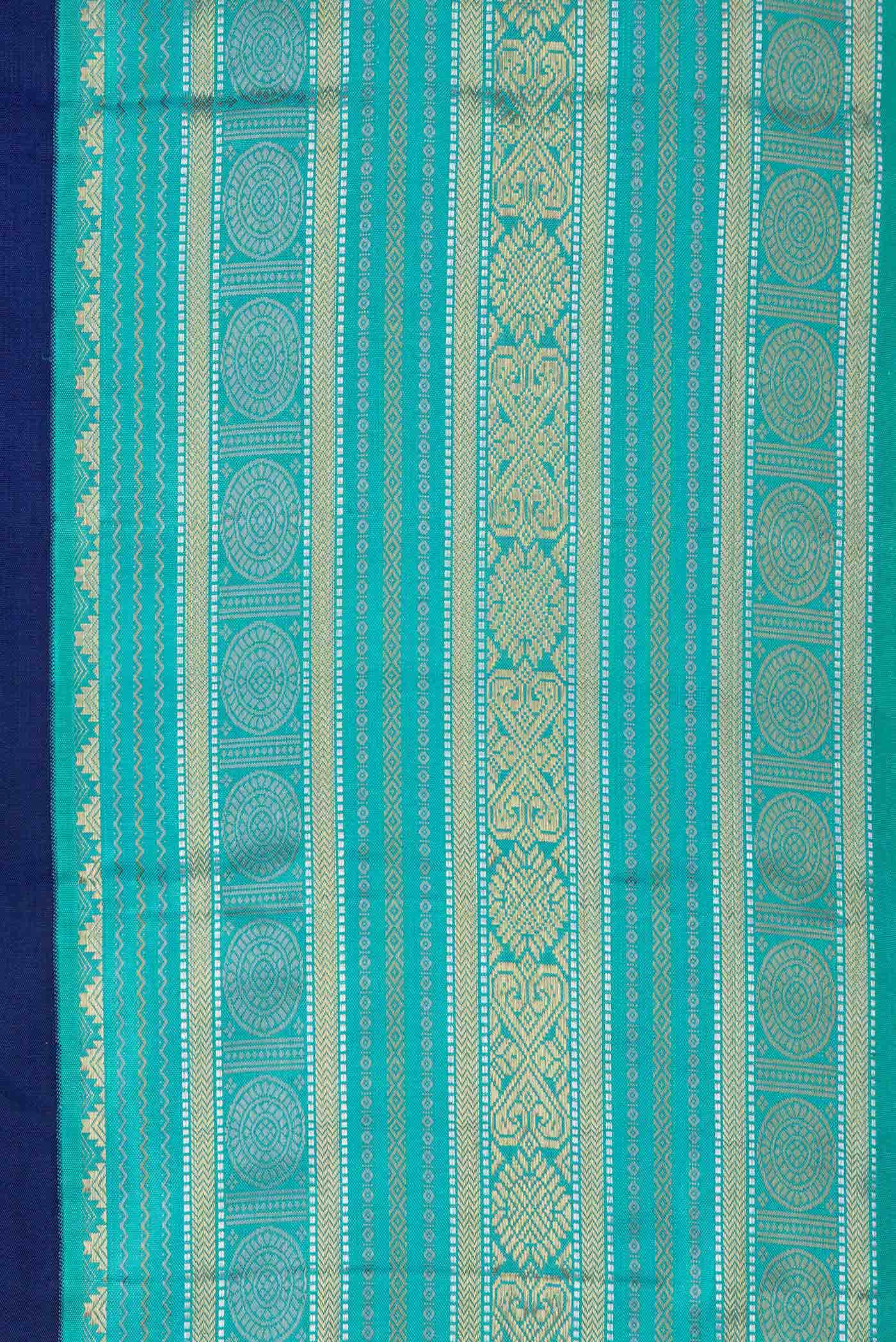 Pure Silk Pure Zari Navy Blue Kanchipuram Saree