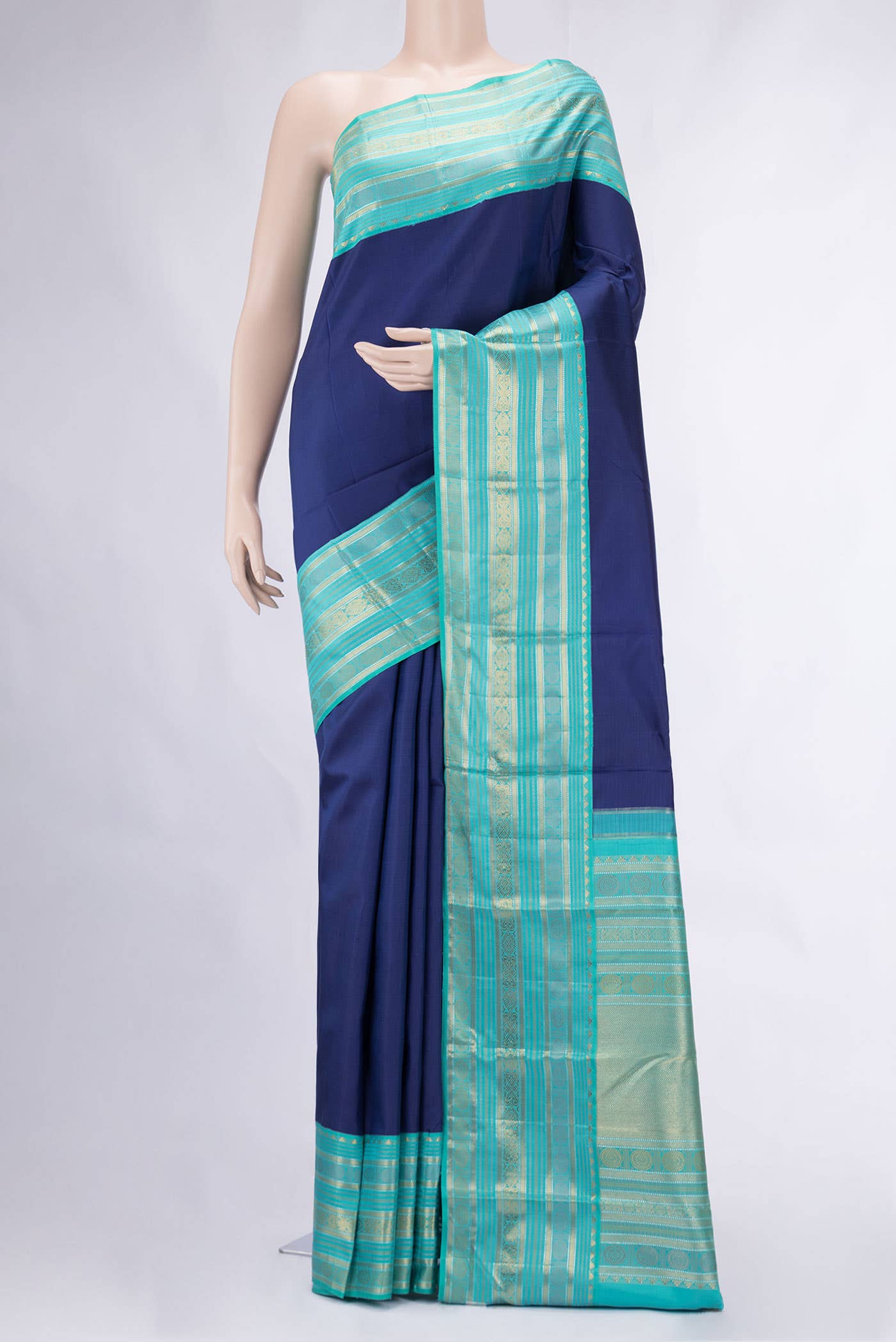 Pure Silk Pure Zari Navy Blue Kanchipuram Saree