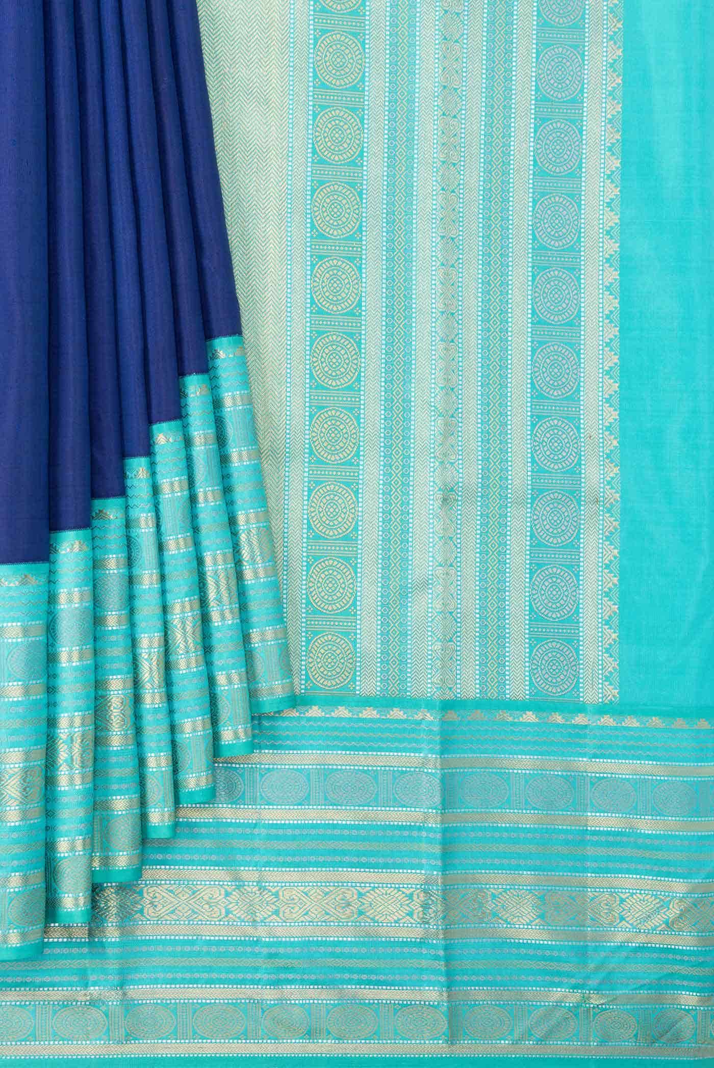 Pure Silk Pure Zari Navy Blue Kanchipuram Saree