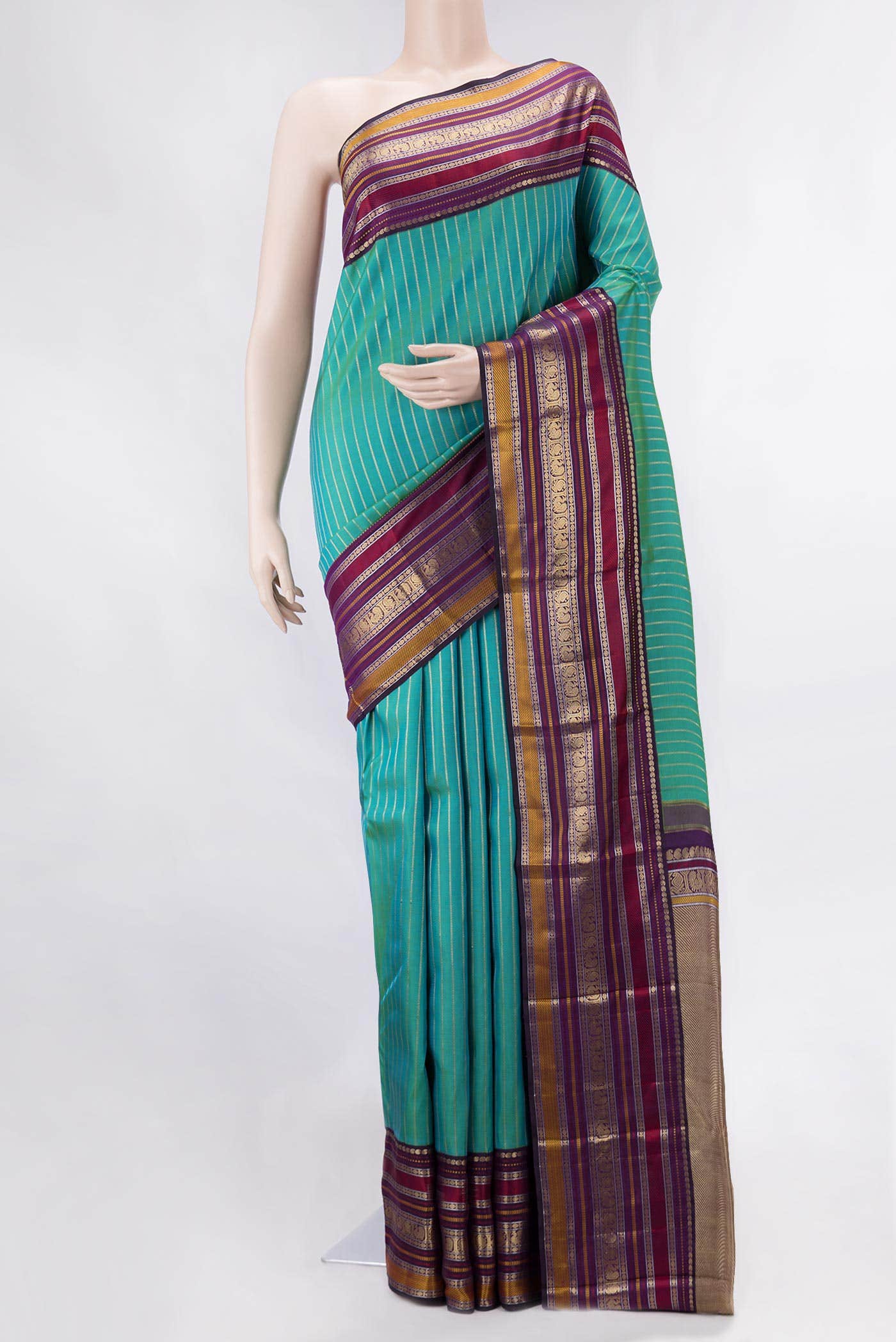 Pure Silk Pure Zari Green Dual Tone Kanchipuram Saree